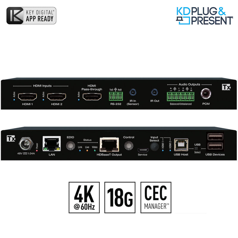 Key Digital KD-PS22UTx - 2x1 4K/18G HDBaseT HDMI Switcher
