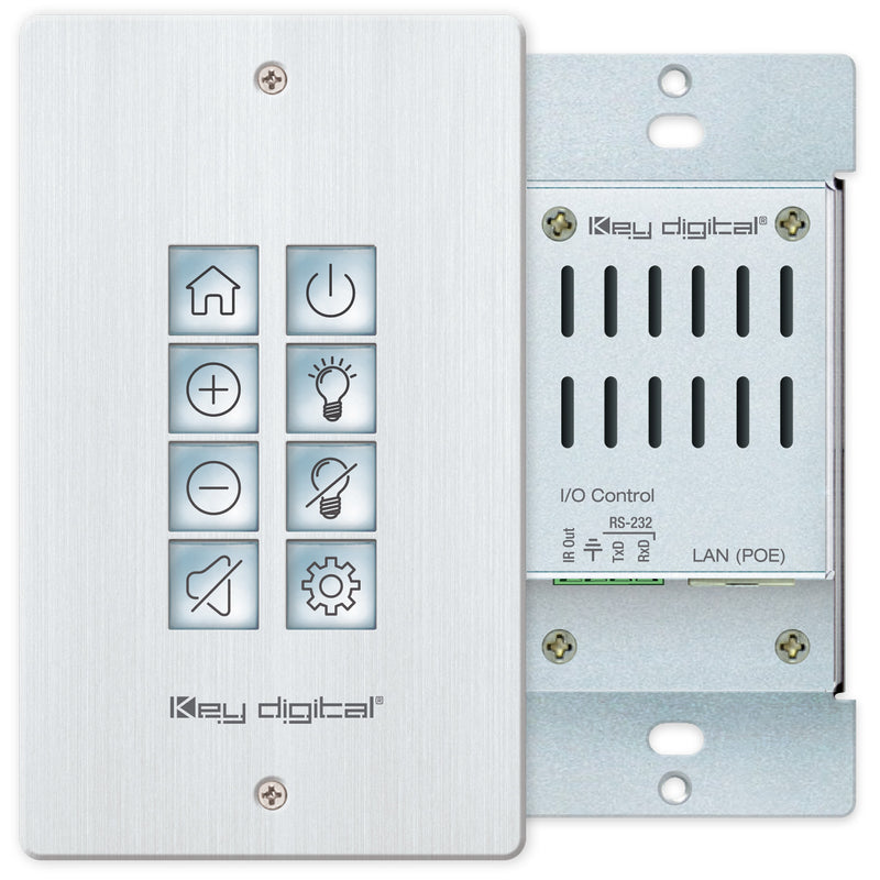 Key Digital KD-WP8-2 - Programmable 8-Button Control Keypad Wall Plate, front and back views