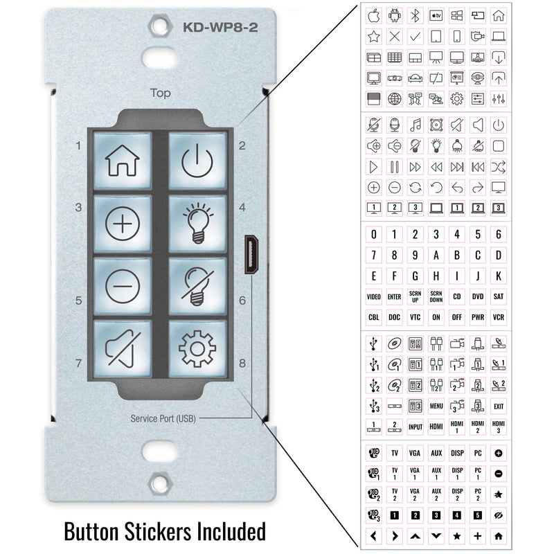 Key Digital KD-WP8-2 - Programmable 8-Button Control Keypad Wall Plate, button stickers