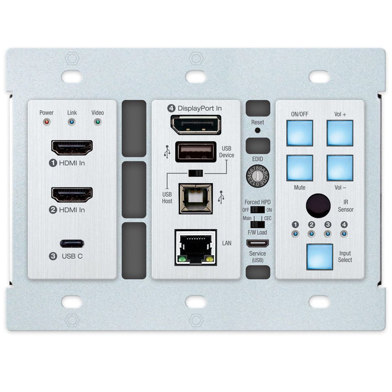 Key Digital KD-X4x1WUTx - 4x1 4K/18G HDBaseT Wall Plate Switcher, front