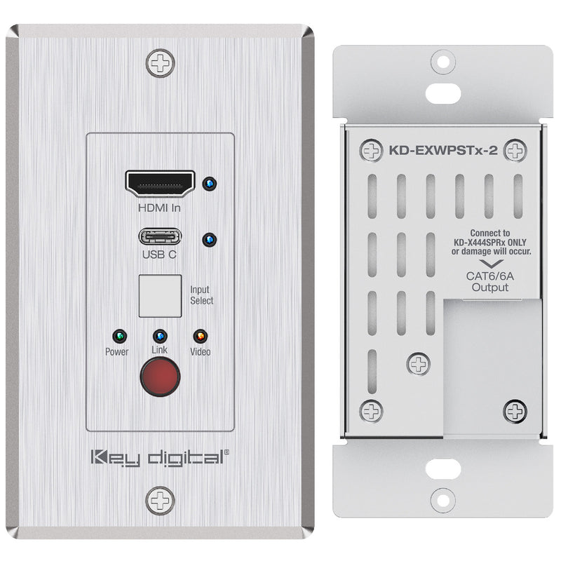 Key Digital KD-XWPS, front and rear view of wall plate transmitter with Decora plate