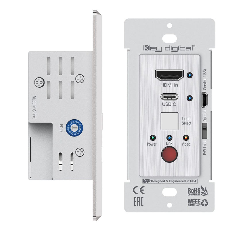Key Digital KD-XWPS, side and front views of wall plate transmitter