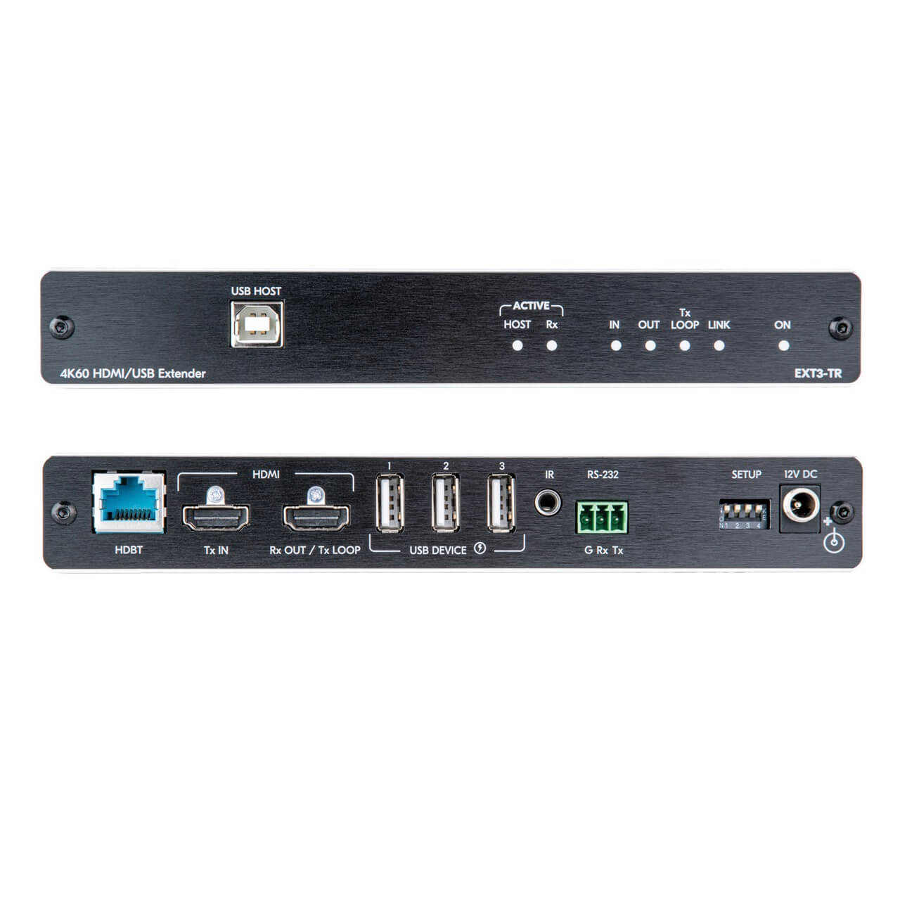 Kramer EXT3-TR - 4K60 HDMI and USB 2.0 HDBaseT Extender, front and rear combined views