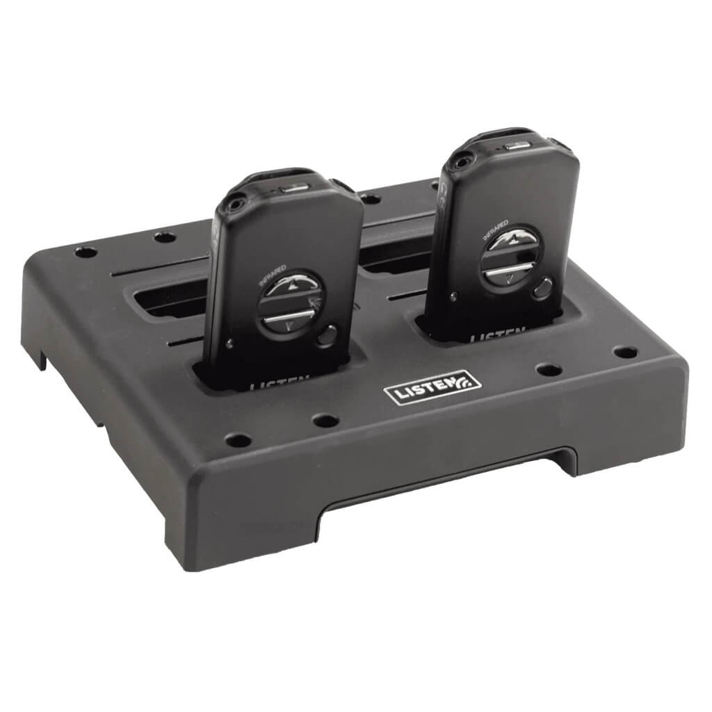 Listen LA-384T-01 - ListenIR TAA Intelligent 4-Unit Charging Tray, shown with optional receivers