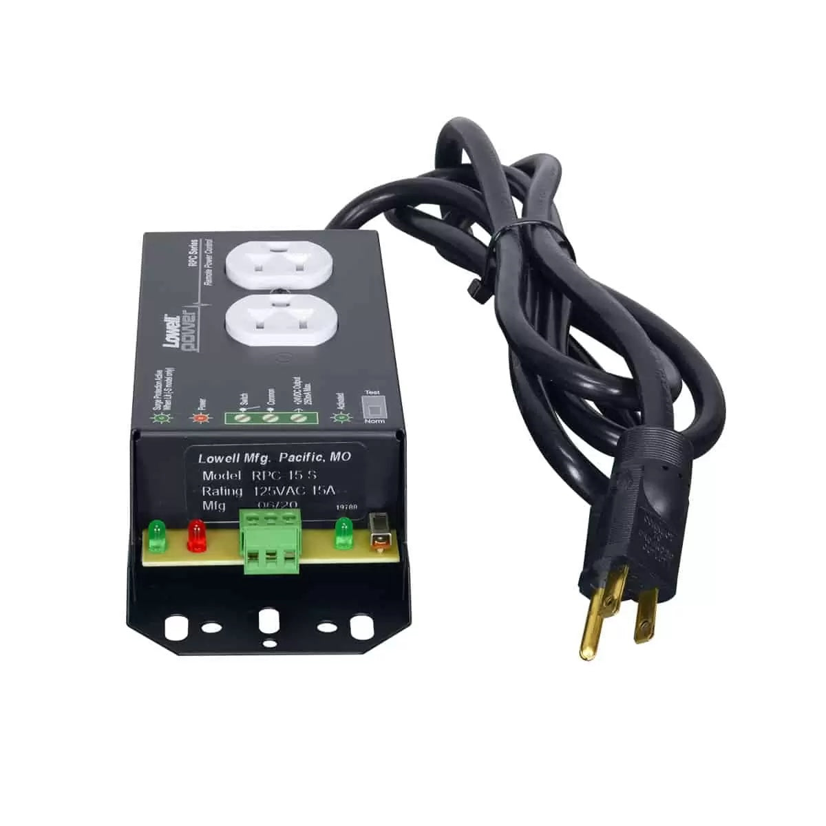 Lowell RPC-15-S Standalone Remote Power Control 15A with Surge Suppression, end