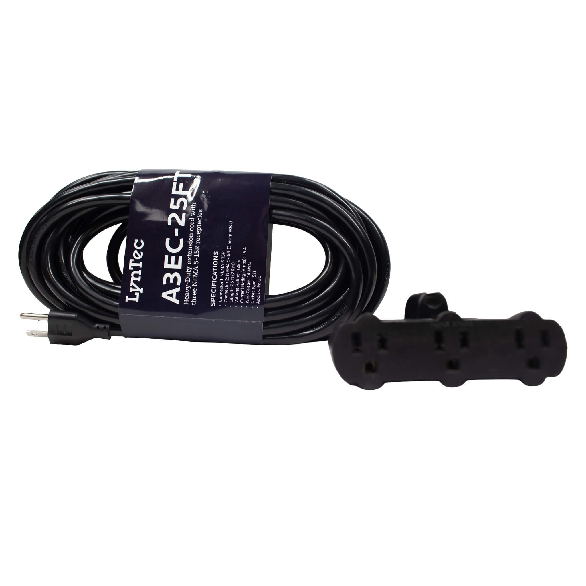 LynTec A3EC25FT - 25 ft. Heavy-Duty Extension Cord with 3 Receptacles, retail package