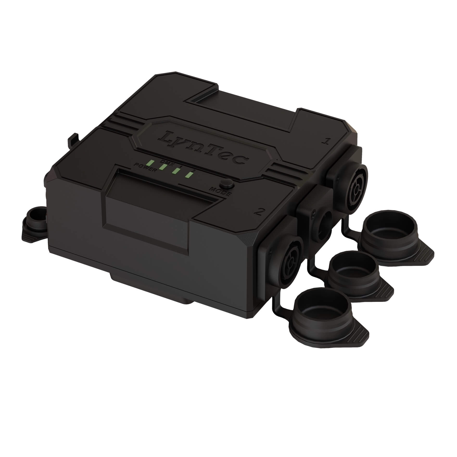 LynTec DMXDUALRELAY - IP65-rated DMX Dual Relay, angled left
