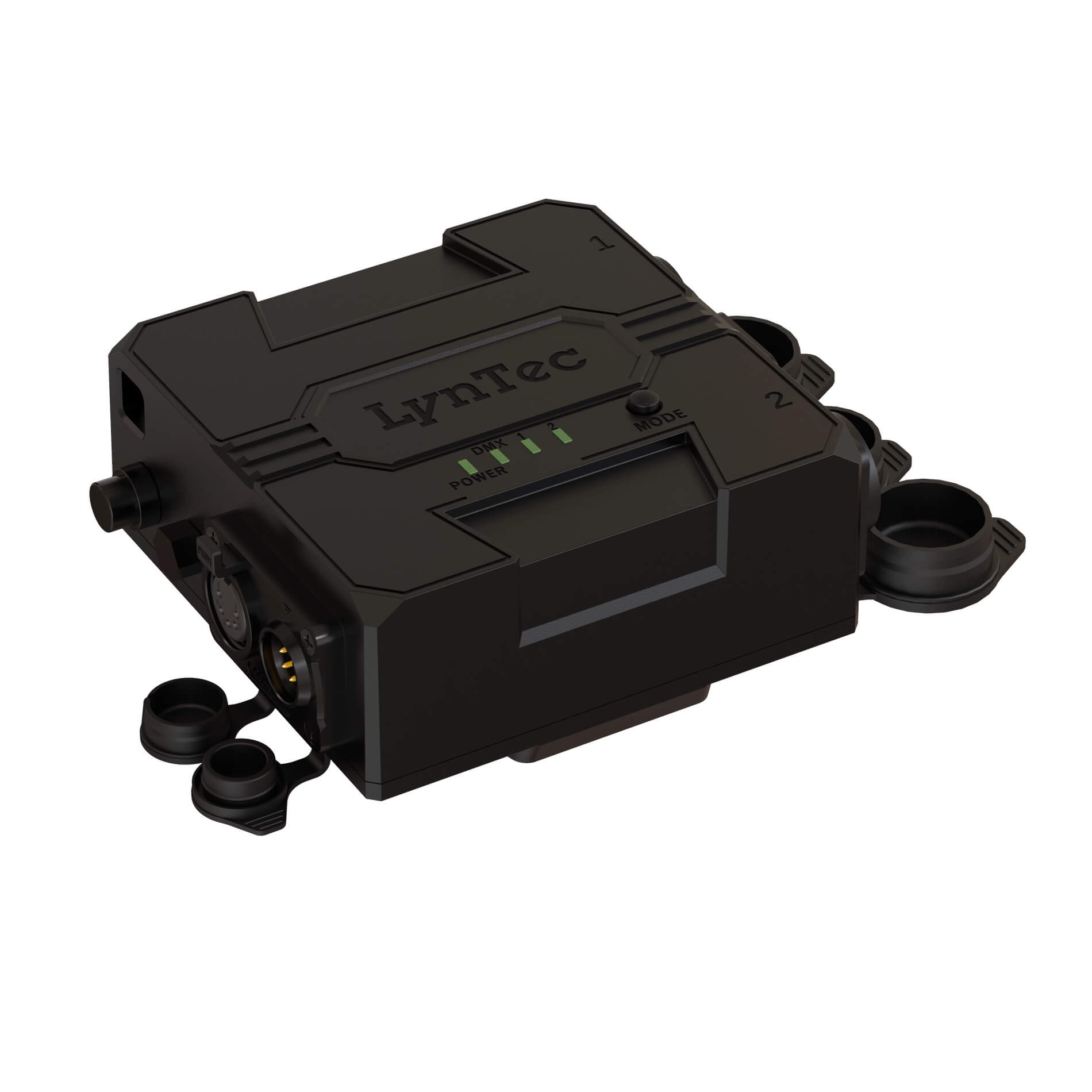LynTec DMXDUALRELAY - IP65-rated DMX Dual Relay, angled right