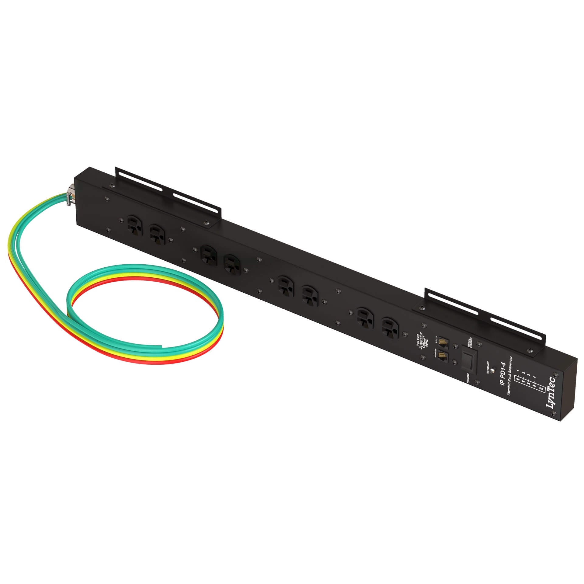LynTec iP PD1-4 - 80A Web-Based Power Sequencer with four 20A Circuits, angled left