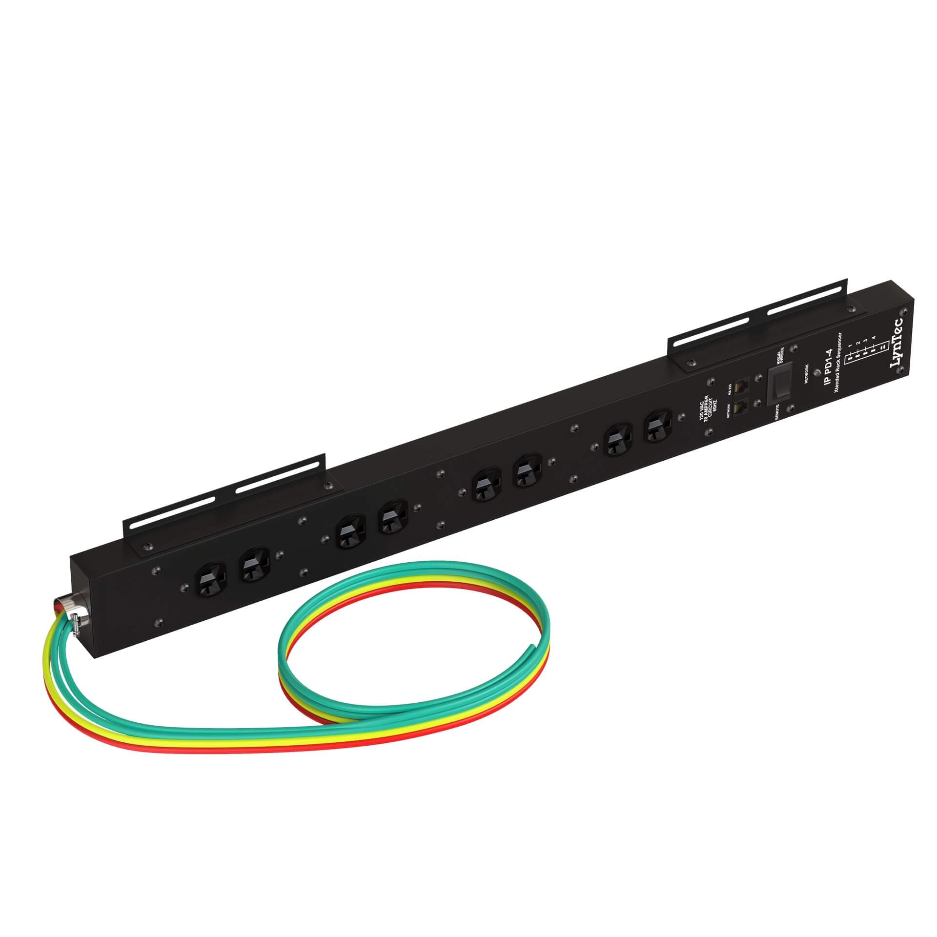 LynTec iP PD1-4 - 80A Web-Based Power Sequencer with four 20A Circuits, angled right