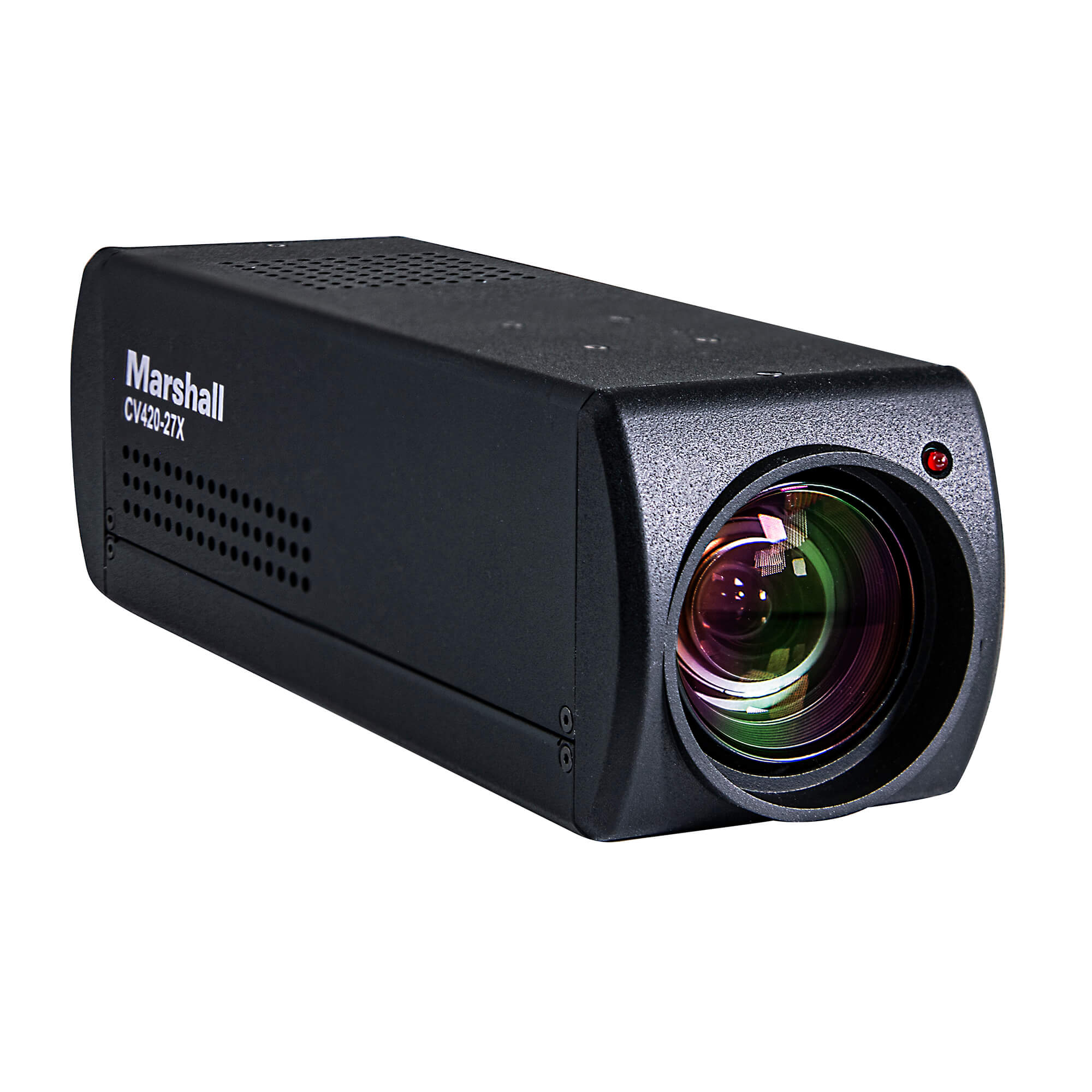Marshall CV420-27X - Compact 4K60 Camera with IP (HEVC) and HDMI, angled right