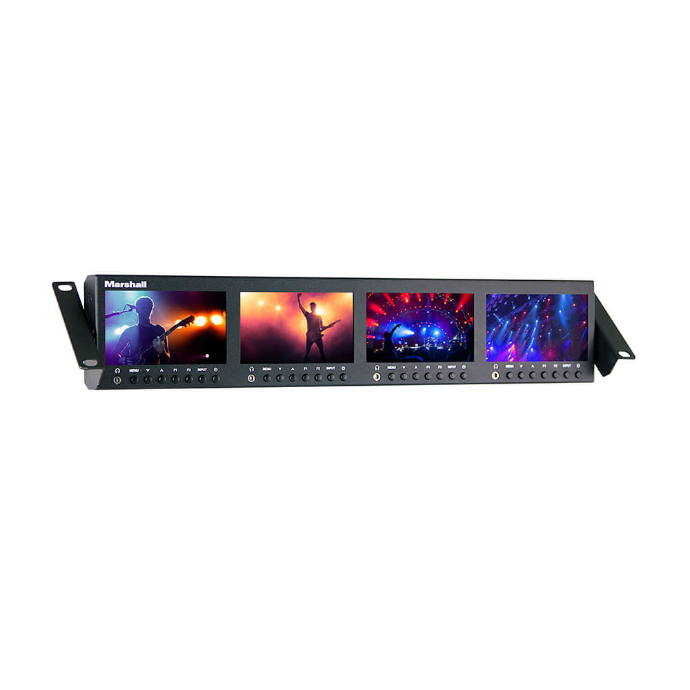 Marshall ML-454-V3 - Quad 4.5" Rack Monitor with 3G-SDI & HDMI Inputs, angled