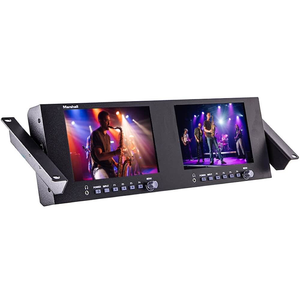 Marshall V-702W-12G-V2 - Dual 7" 4K Rack Monitor with 12G-SDI & HDMI, angle tilt