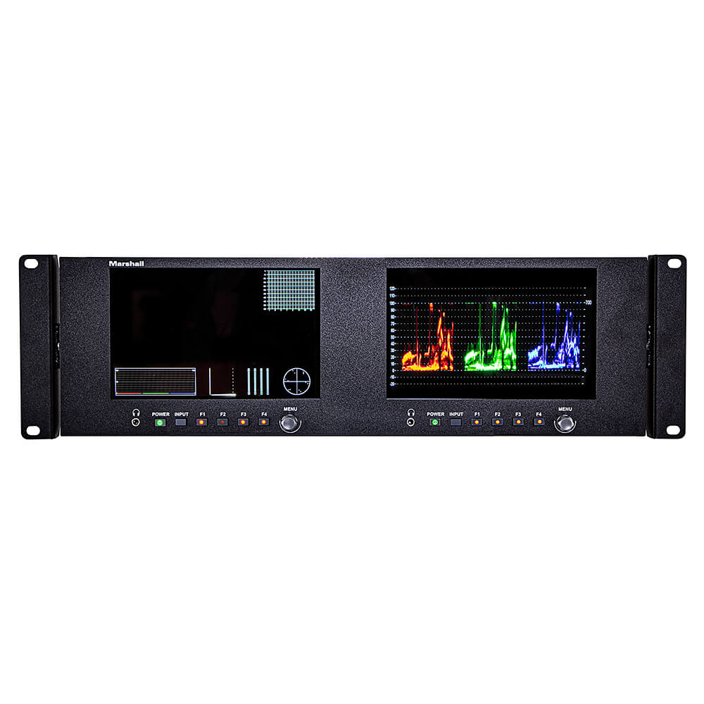 Marshall V-702W-12G-V2 - Dual 7" 4K Rack Monitor with 12G-SDI & HDMI, front