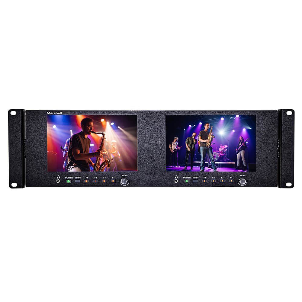 Marshall V-702W-12G-V2 - Dual 7" 4K Rack Monitor with 12G-SDI & HDMI, front