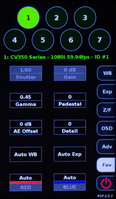 Marshall CV-RCP-V2 - Multi-Camera Control Touchscreen RCP, favorites screen