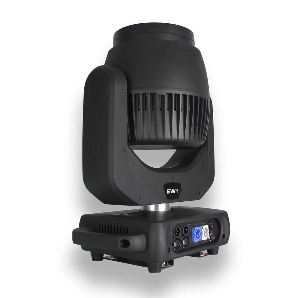 Mega-Lite EW1 - LED Moving Head Wash Fixture with Pixable Halo Ring, back left angle up
