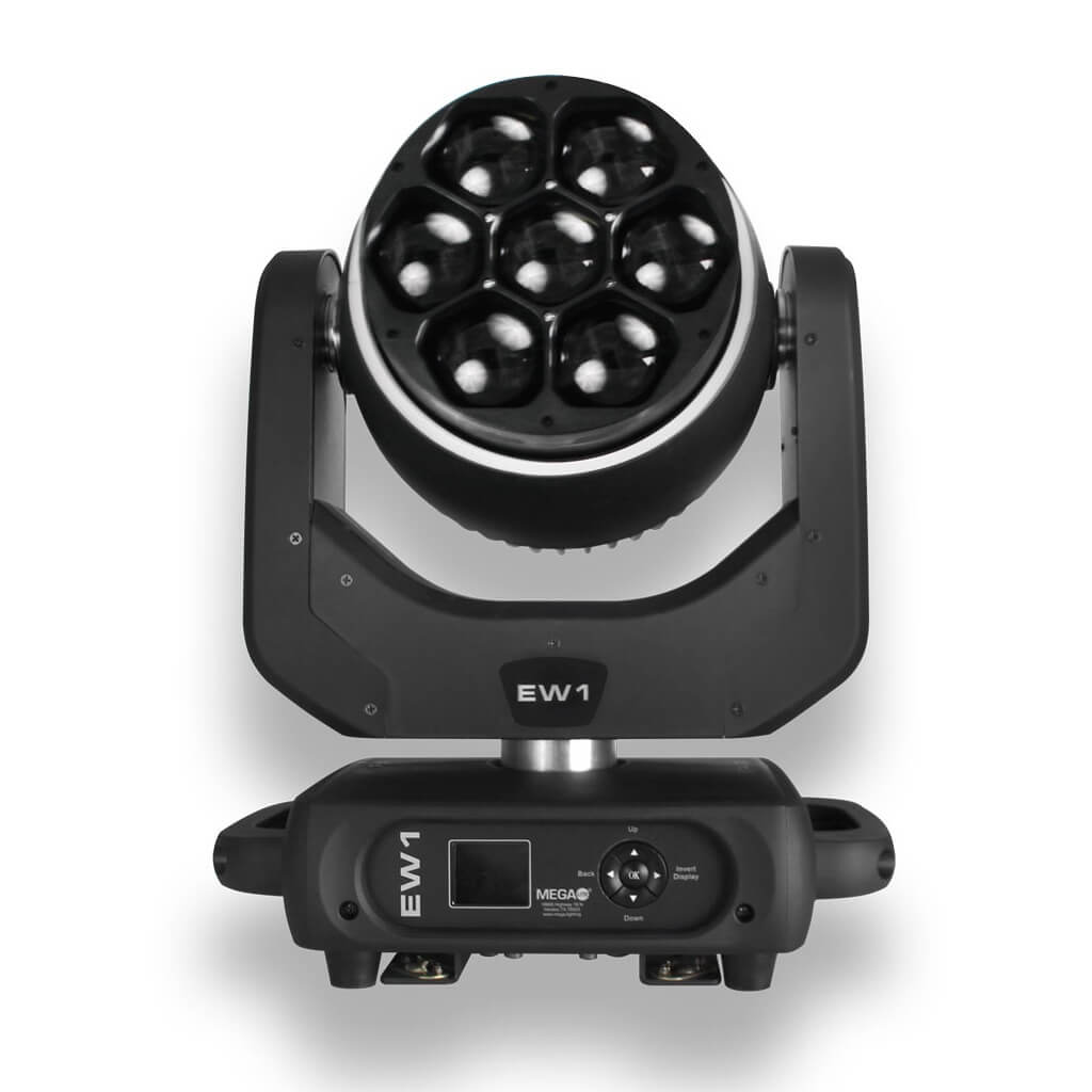 Mega-Lite EW1 - LED Moving Head Wash Fixture with Pixable Halo Ring, front down