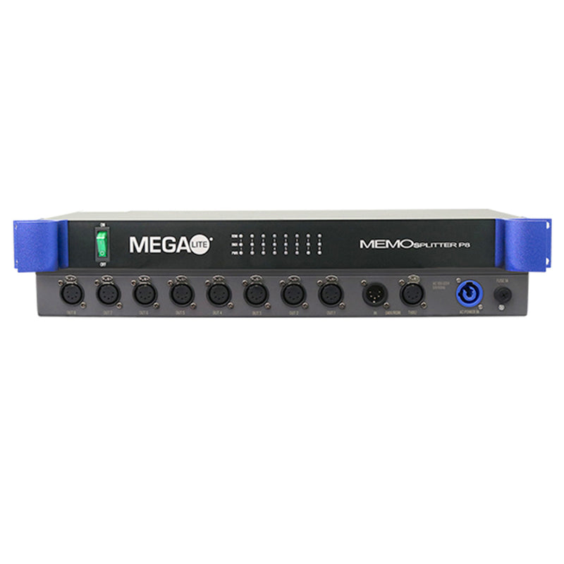 Mega-Lite MC1071 MEMO Splitter P8, stacked front and back views