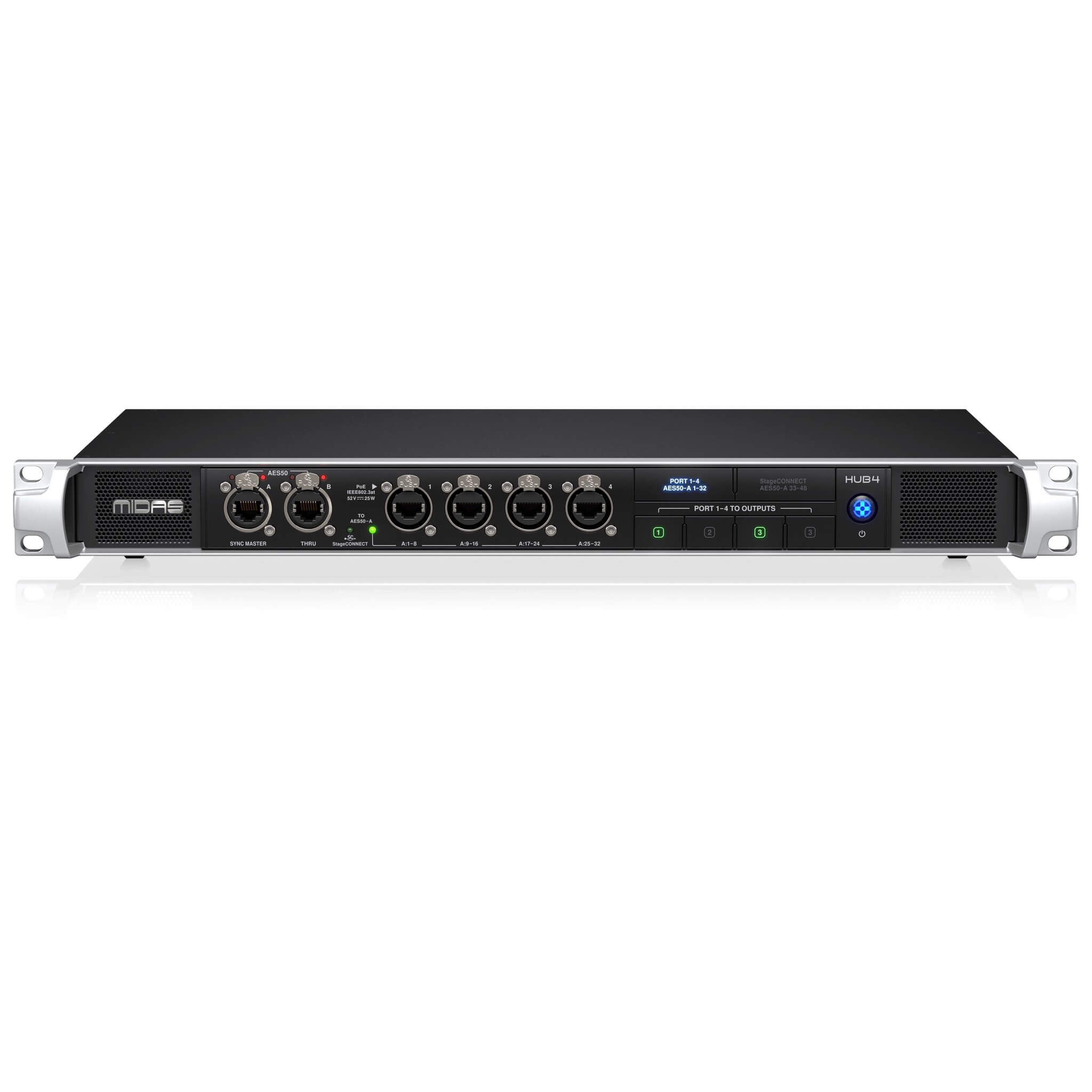 Midas HUB4 - Monitor System Hub with 4 PoE Ports for Personal Mixers, front top