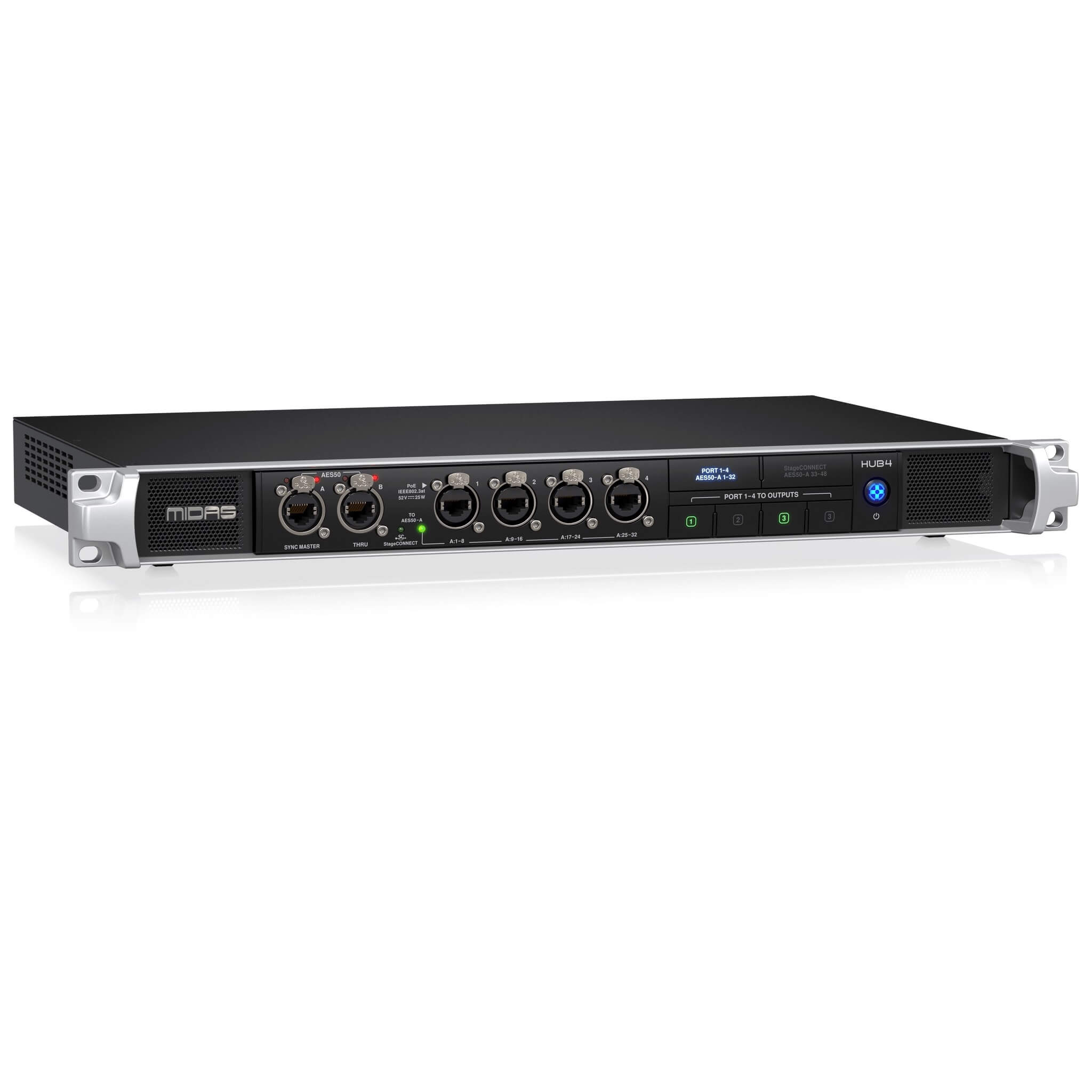 Midas HUB4 - Monitor System Hub with 4 PoE Ports for Personal Mixers, left