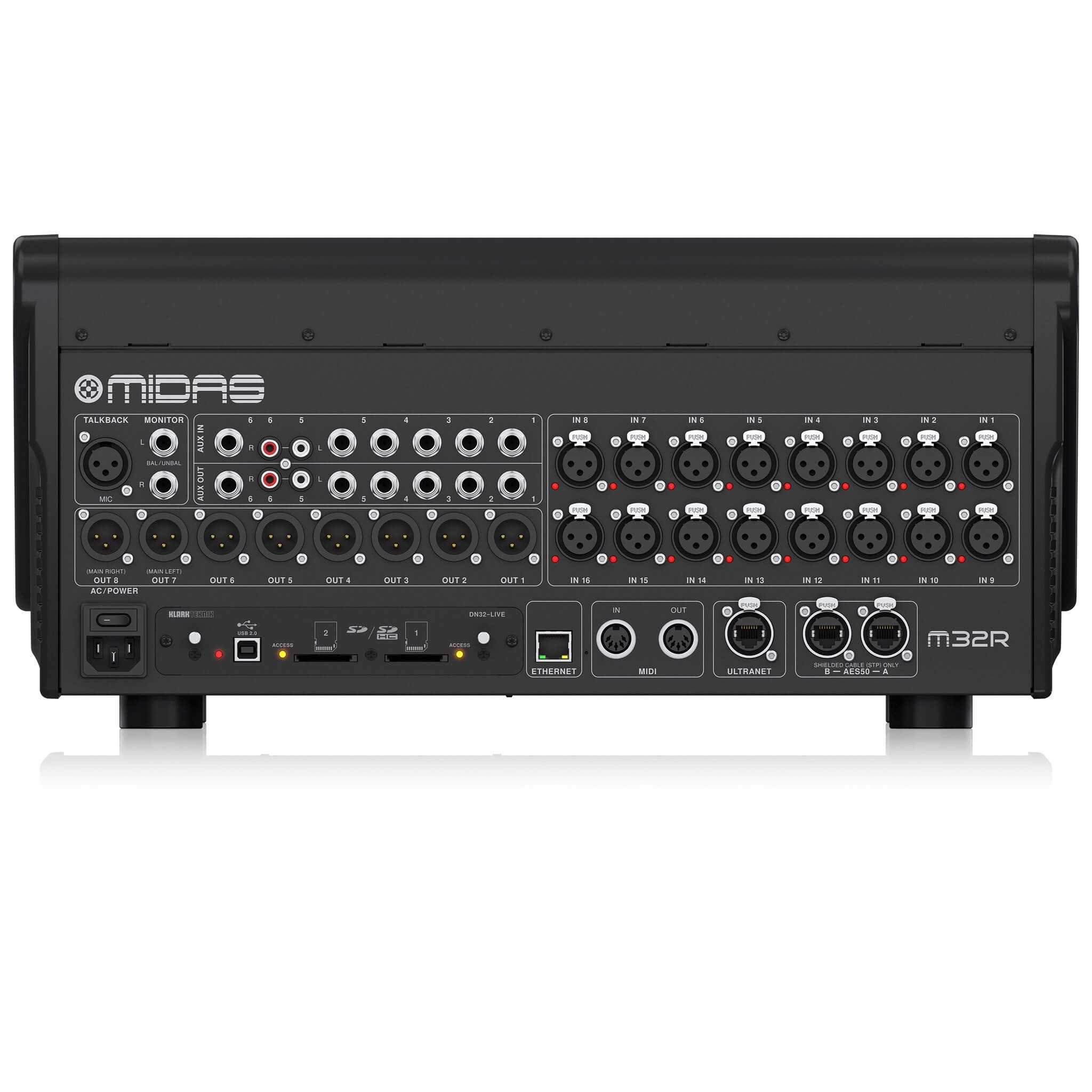 Midas M32R - Digital Console with 40-Input Channels and 16 Midas Mic Preamps, rear