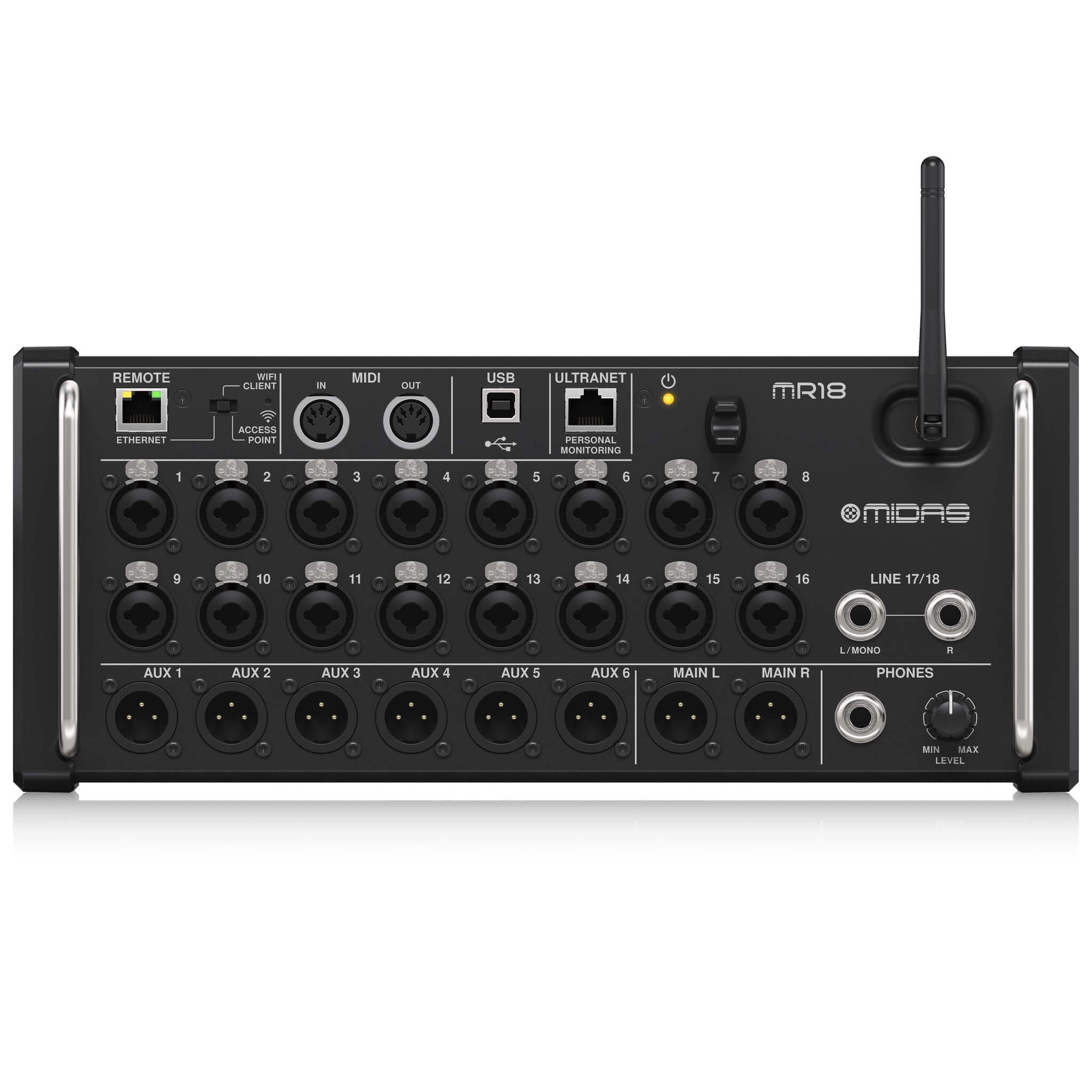 Midas MR18 - 18-Input Digital Mixer for iPad/Android Tablets, front
