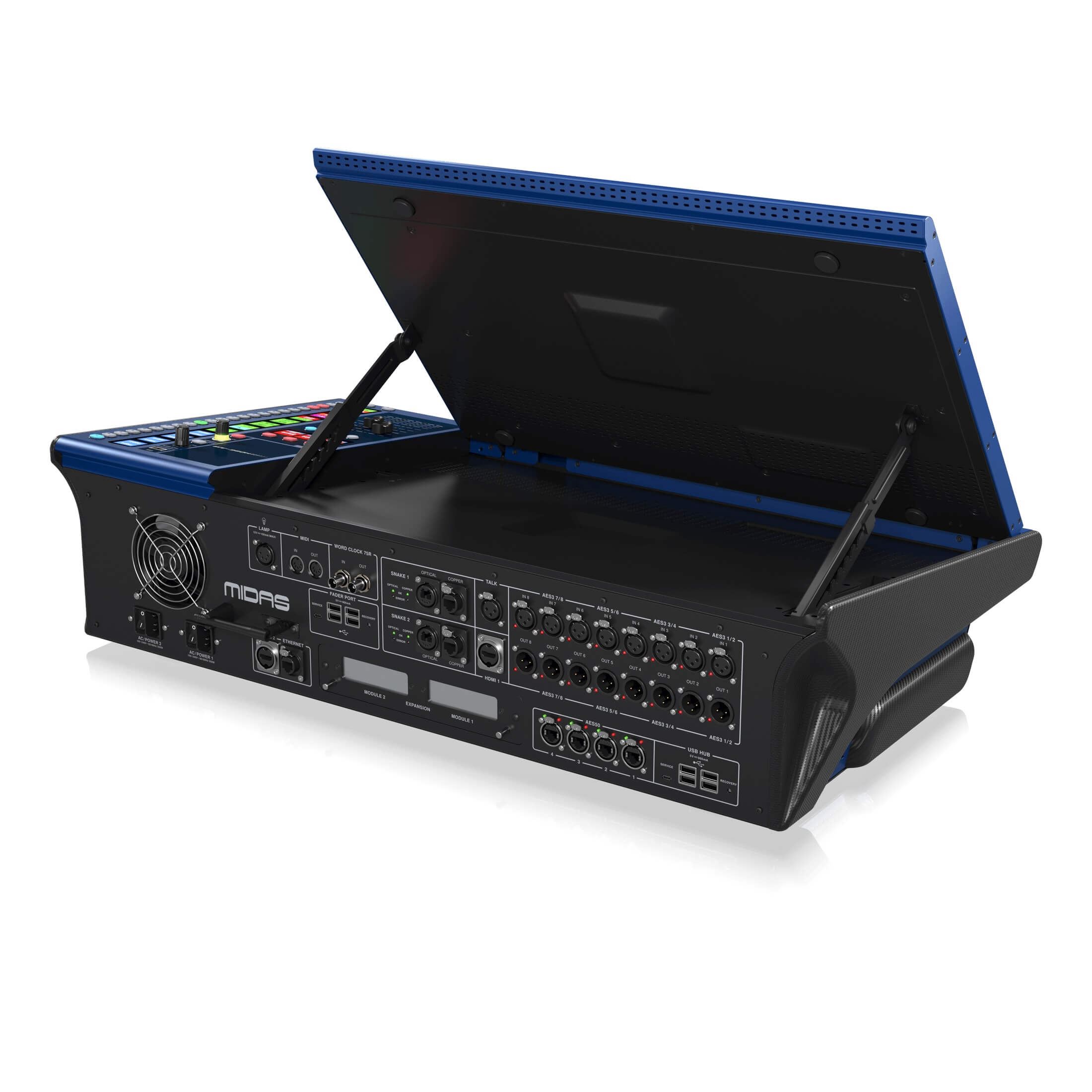 Midas HD96-AIR-CC-IP - 144-Input Channel Live Digital Console, rear angle
