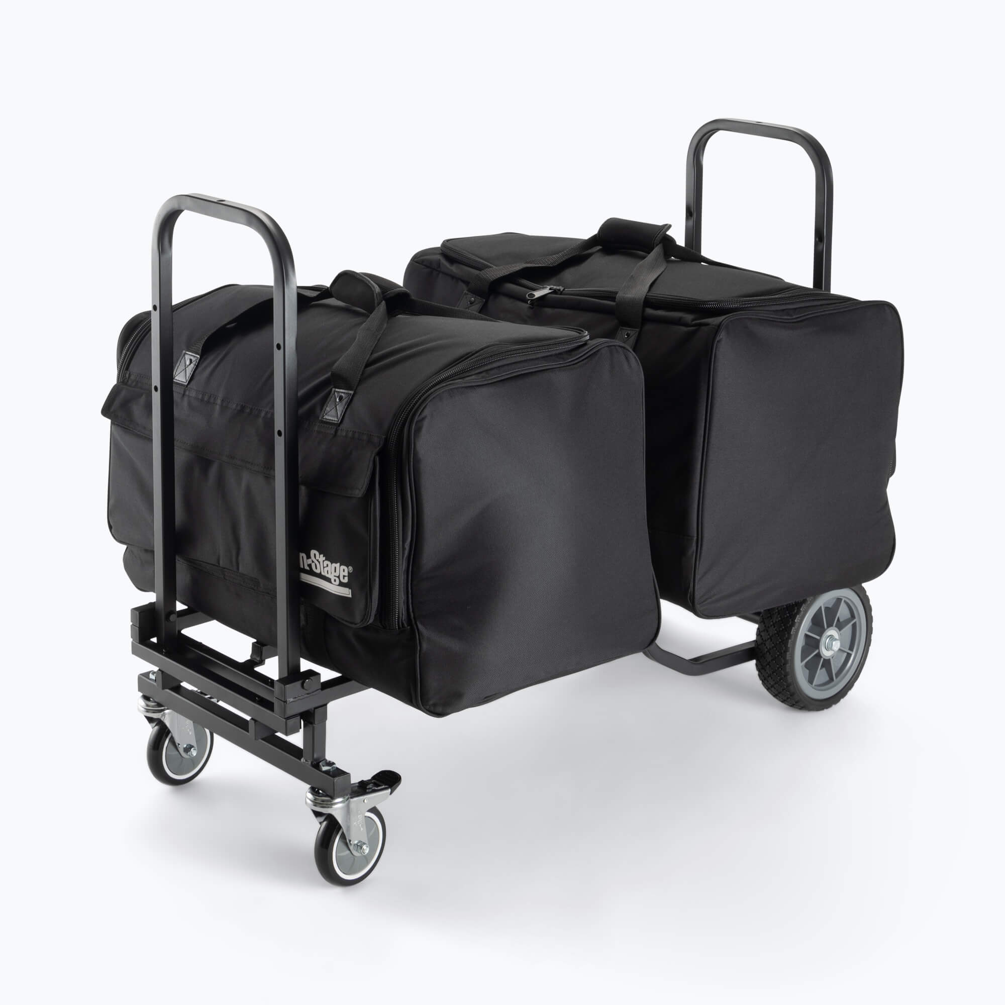 On-Stage UTC2200 Utility Cart, loaded with gear bags