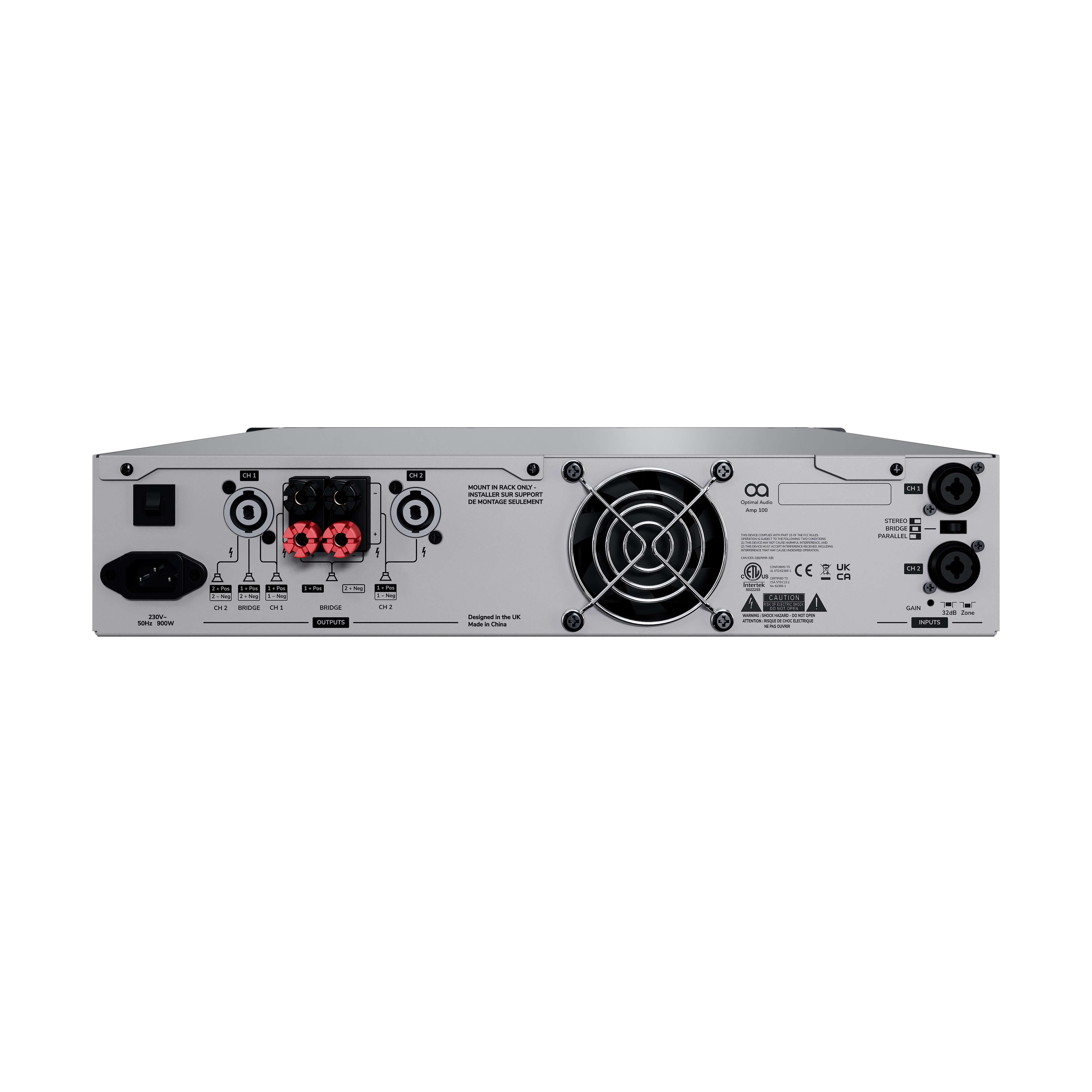 Optimal Audio Amp 100 - 2 x 350W Performance Power Amplifier, rear