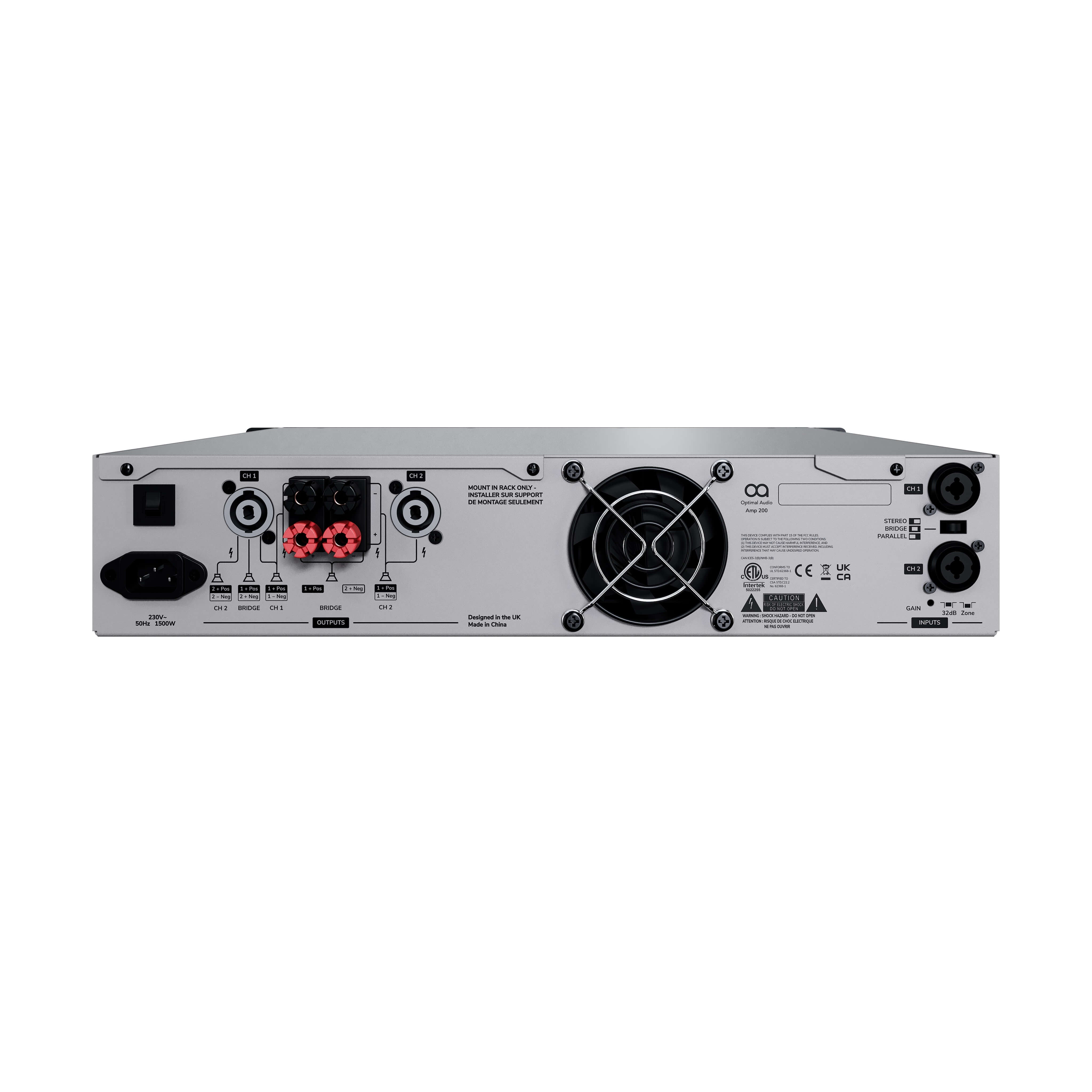 Optimal Audio Amp 200 - 2 x 700W Performance Power Amplifier, rear