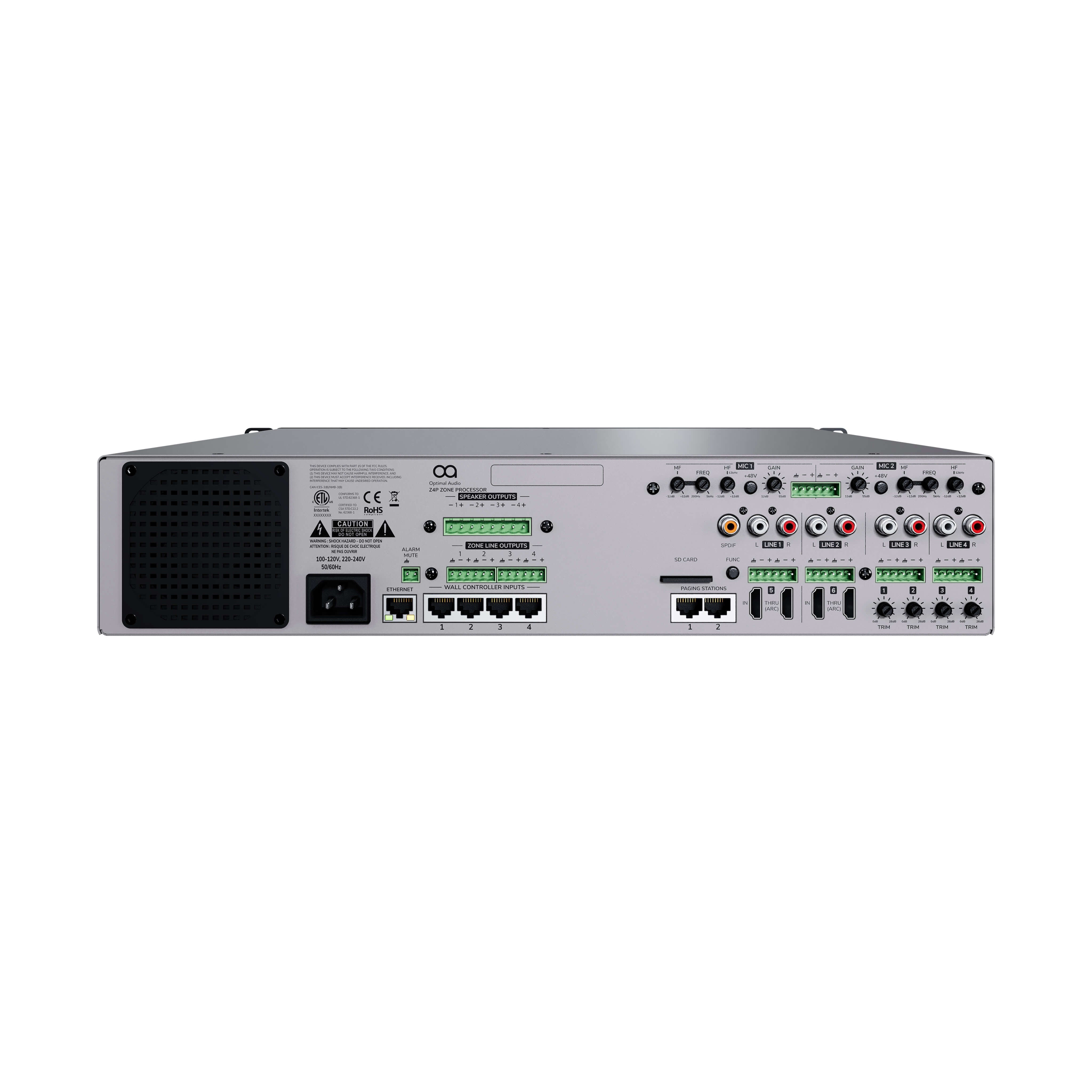 Optimal Audio Zone 4P - 4 Zone Audio Controller with DSP, rear