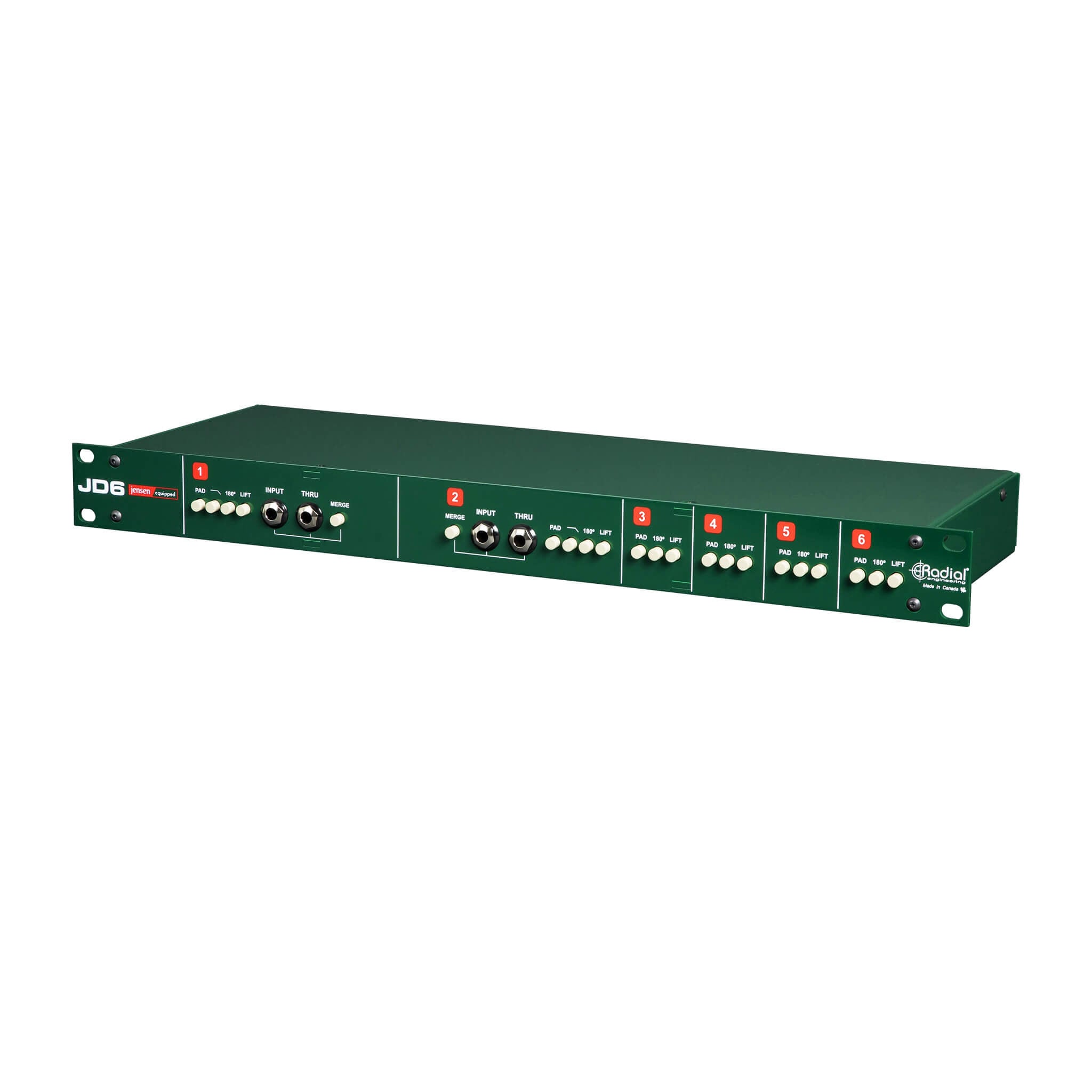 Radial JD6 - 6-Channel Rackmount Passive Direct Box, angle right