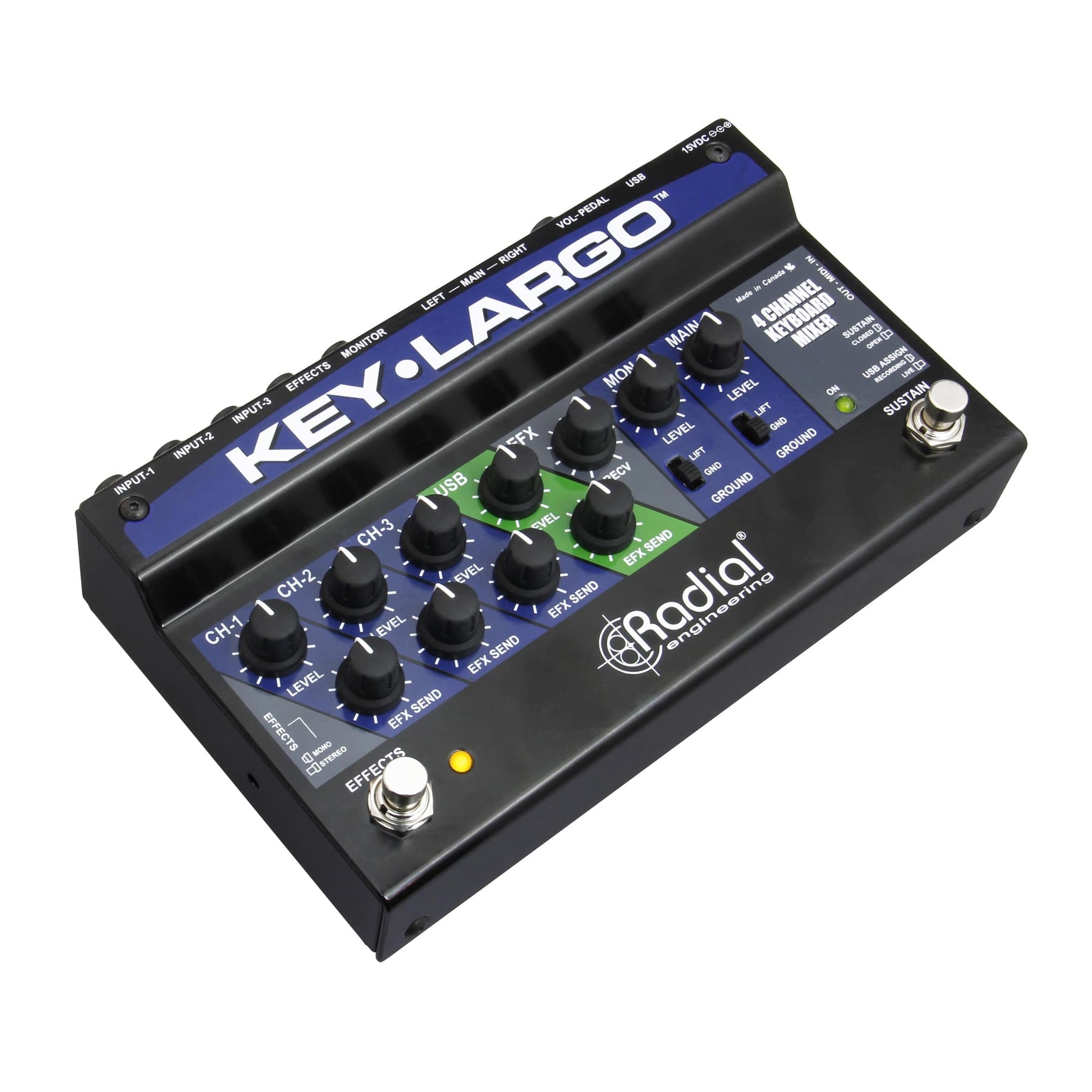 Radial Key-Largo - Keyboard Mixer, USB Interface, and Performance Pedal - angled left