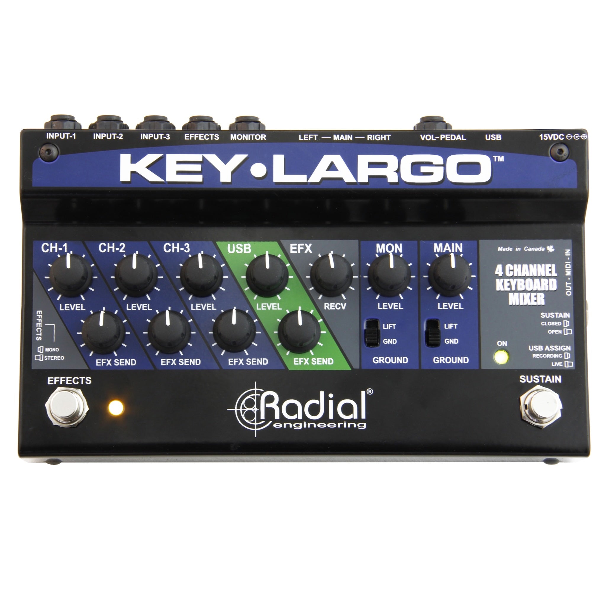 Radial Key-Largo - Keyboard Mixer, USB Interface, and Performance Pedal - top
