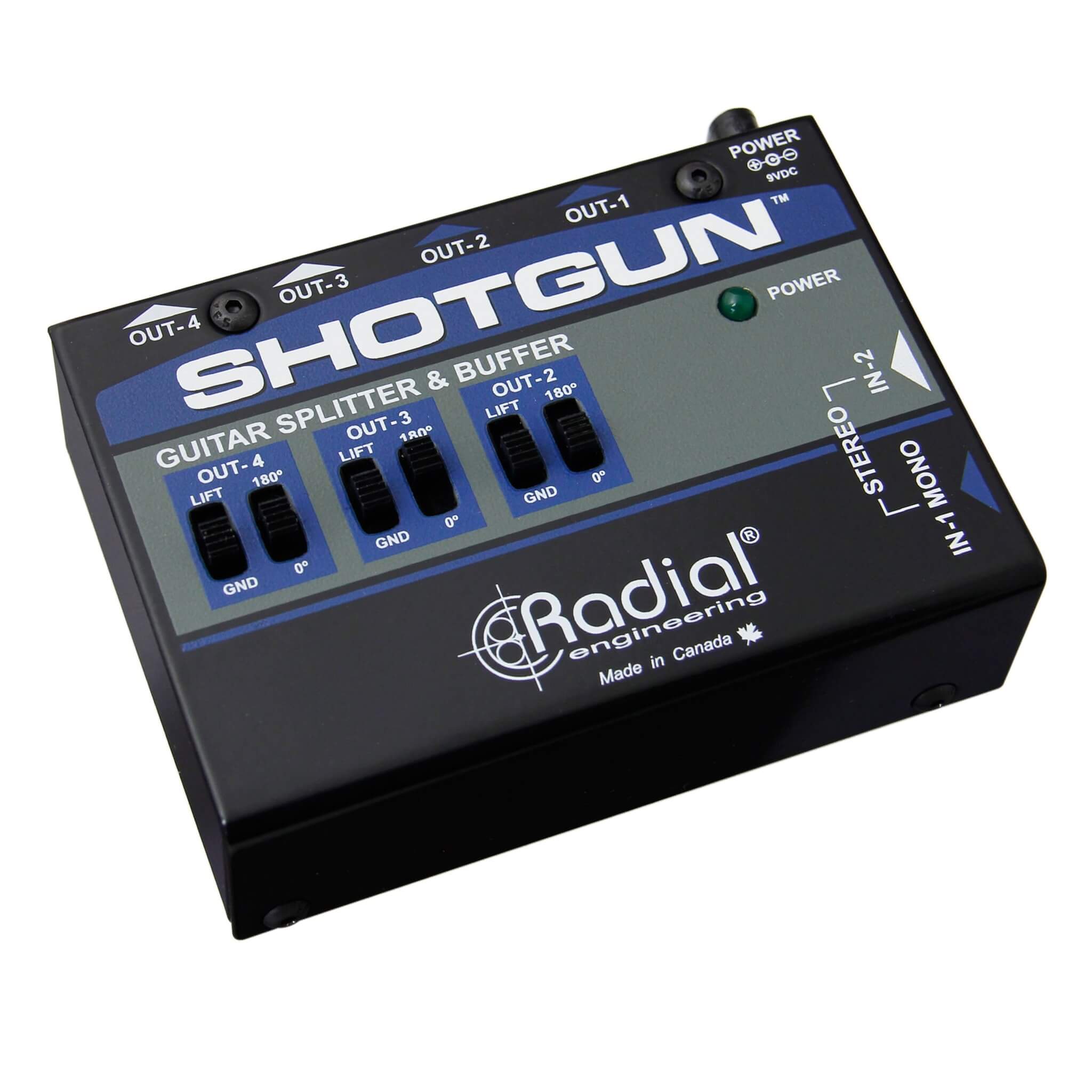 Radial Shotgun - 4-output Guitar Splitter and Signal Buffer, angle left