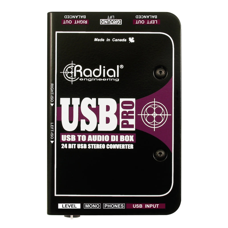 Radial USB-Pro - USB to Balanced XLR Stereo Direct Box for Laptops, top