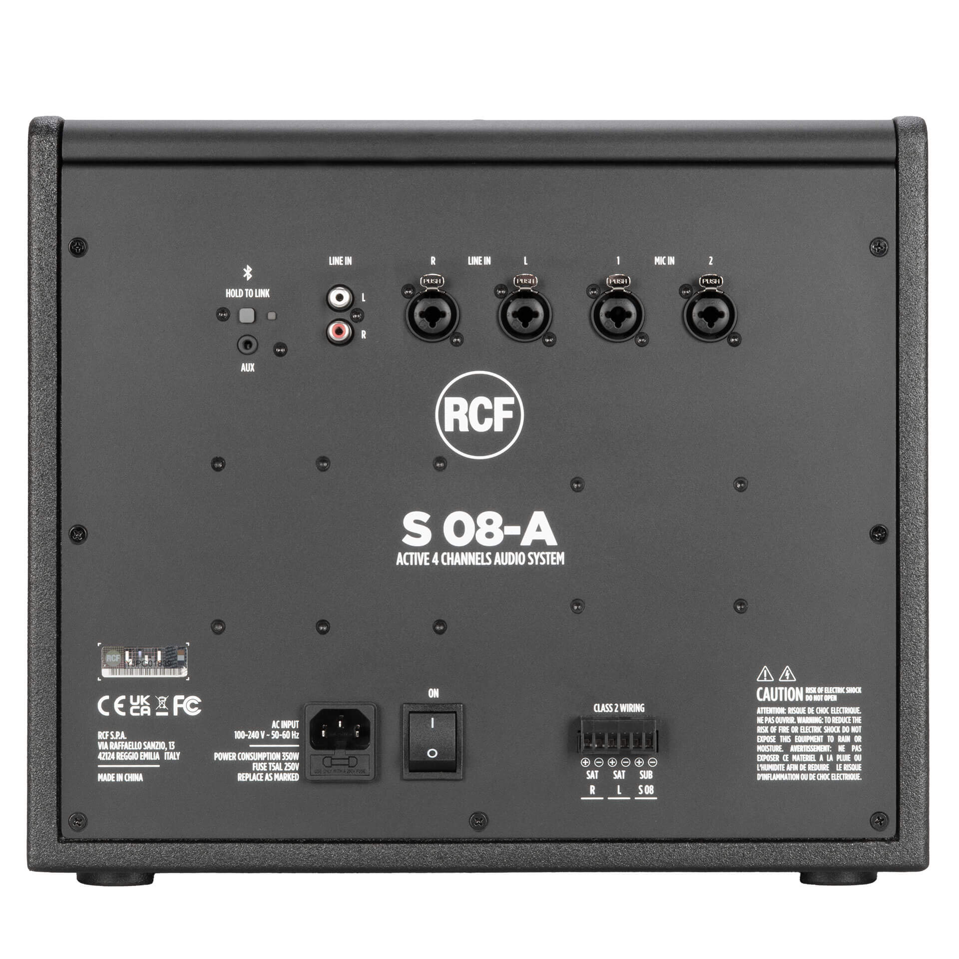 RCF S-08-A - 8" Active Subwoofer, 4-Channel Audio System, rear