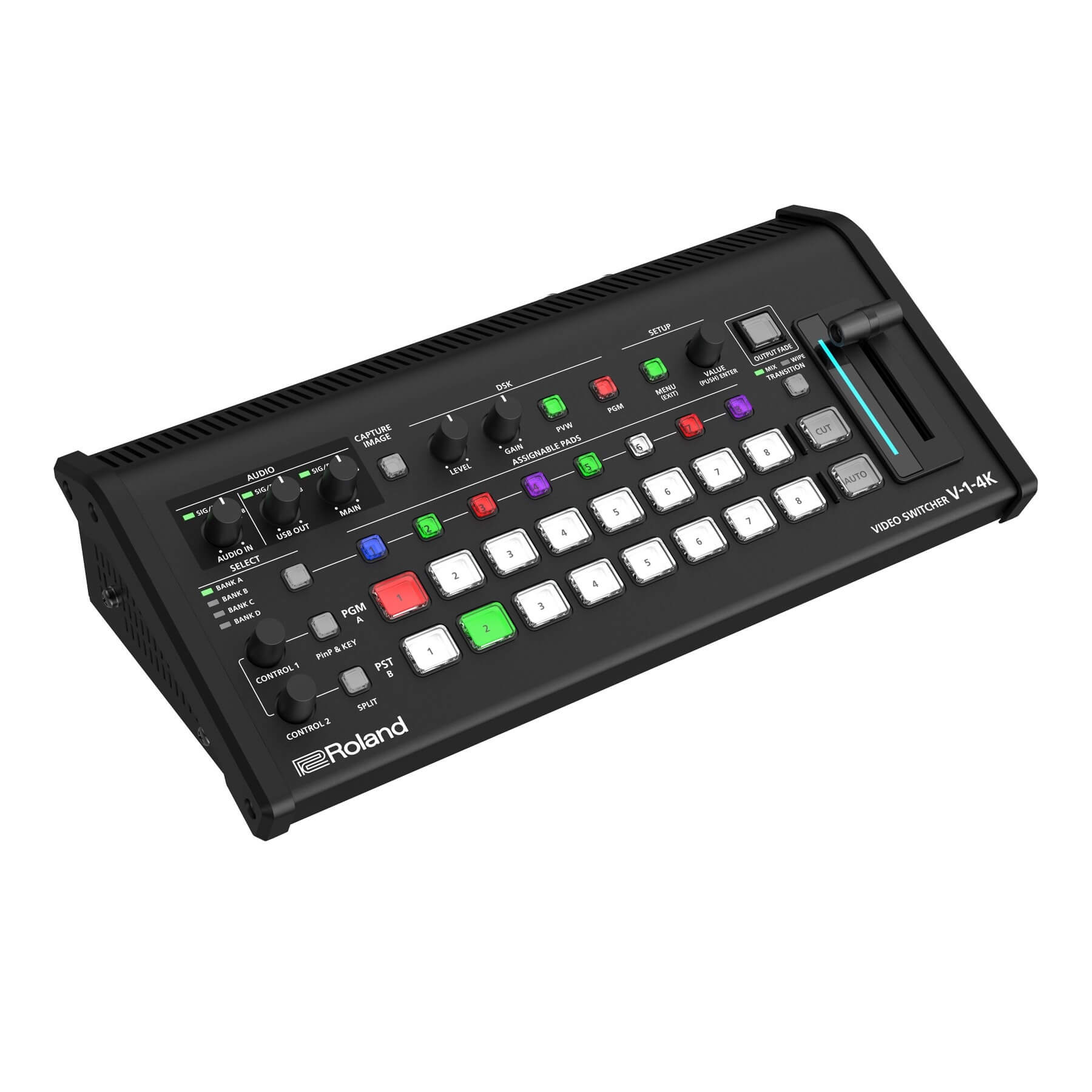 Roland V-1-4K - Compact 4K 60p Video Switcher, angled left