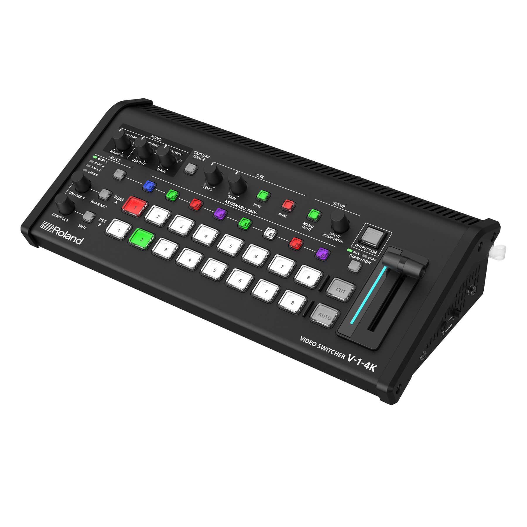 Roland V-1-4K - Compact 4K 60p Video Switcher, angled right