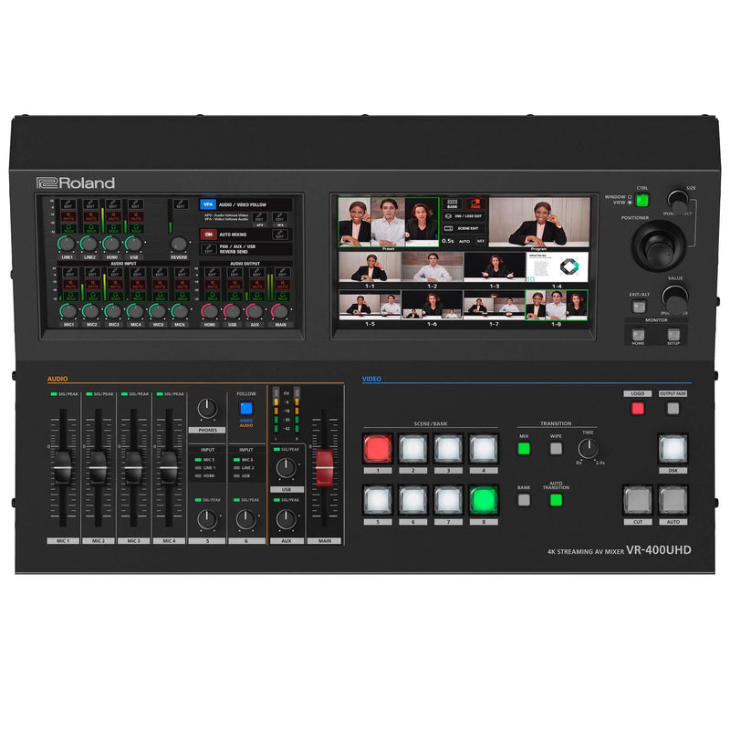 Roland VR-400UHD - 4K Direct Streaming AV Mixer with Dual Touchscreens, top