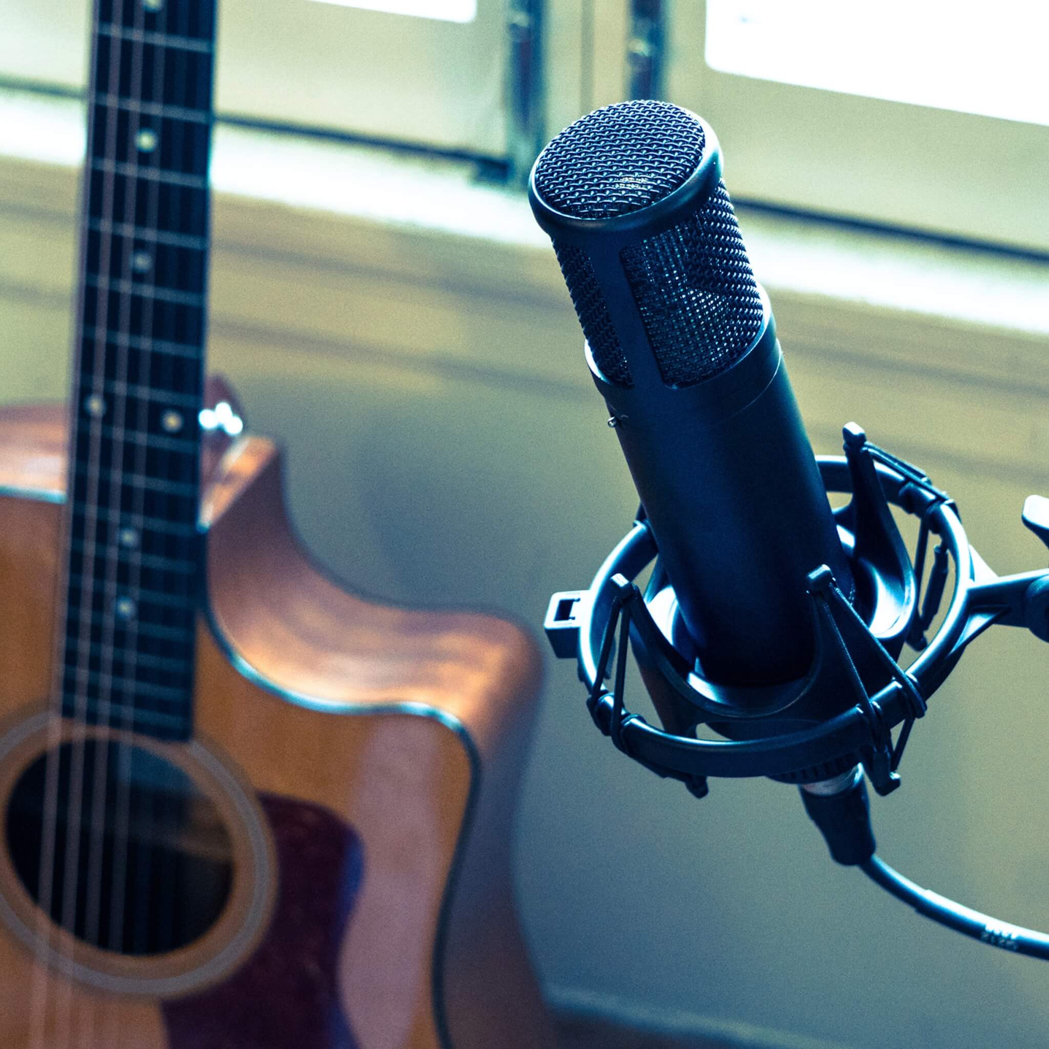 sE Electronics sE2200 - Large Diaphragm Cardioid Condenser Microphone, in use with an acoustic guitar