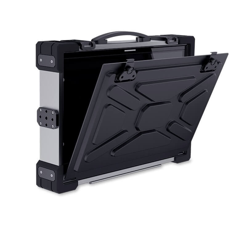 Seetec P215 PRO-CO - 21.5-inch Broadcast Monitor with Protective Case, front with protective cover opened