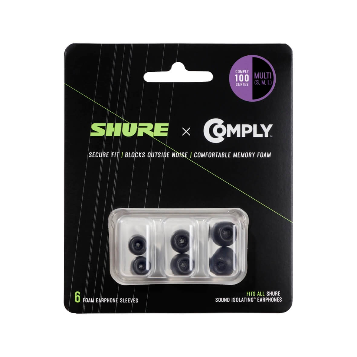 Shure EACYF1-6KIT - Comply (100 Series) Black Foam Sleeves