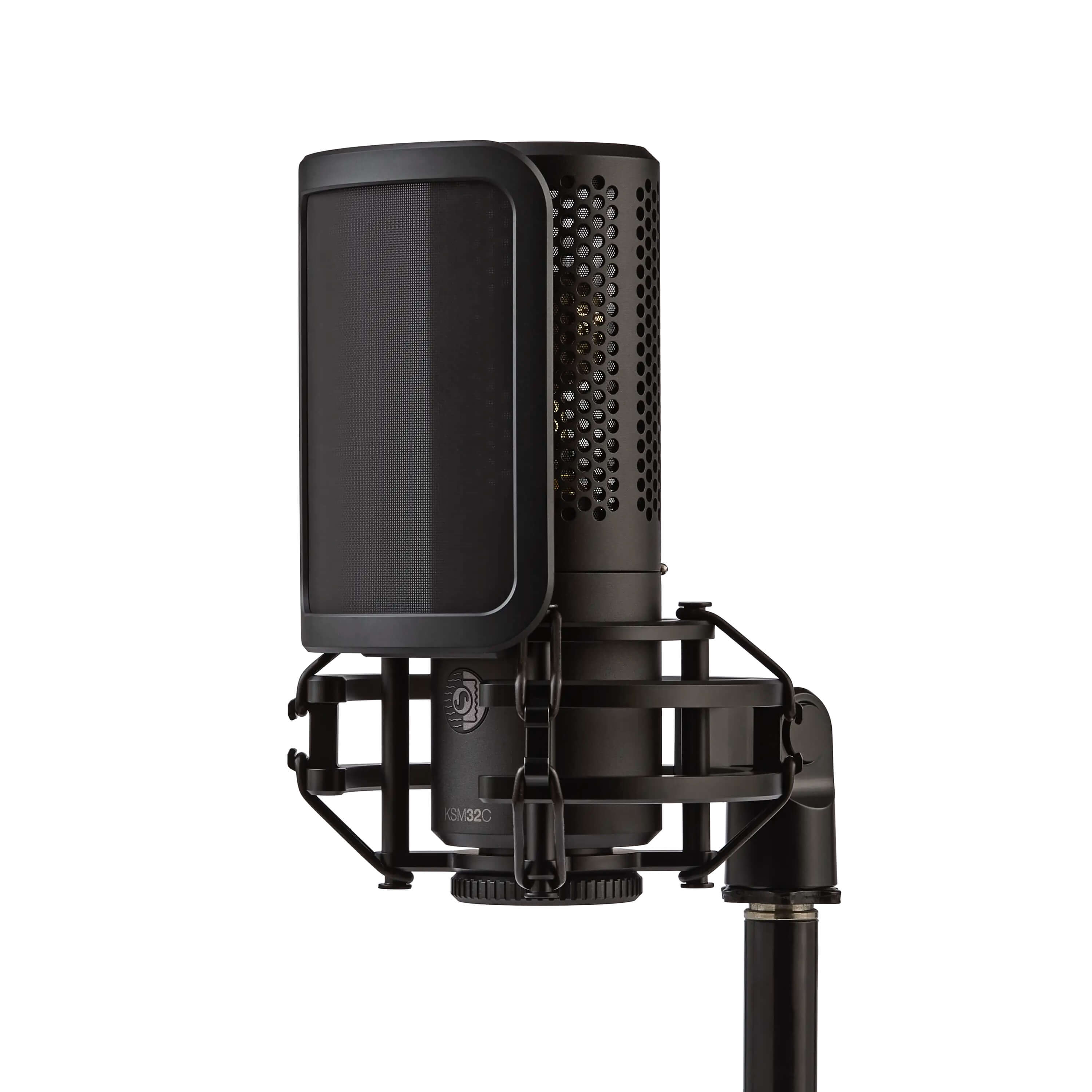 Shure KSM32C/SM - Cardioid Condenser Microphone, Studio Kit with shock mount and pop filter, side