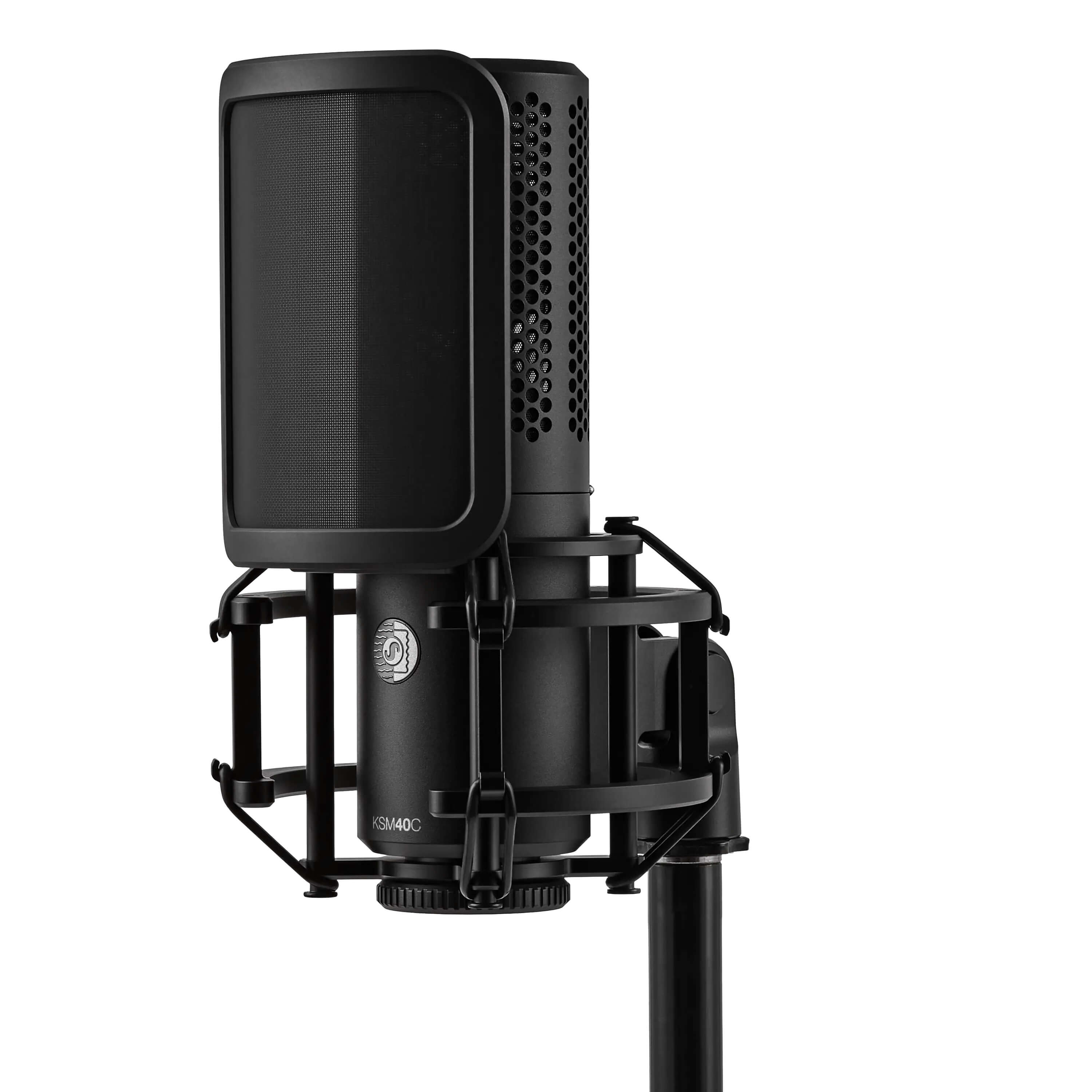 Shure KSM40C - Large Diaphragm Cardioid Condenser Microphone with shock mount and pop filter, side