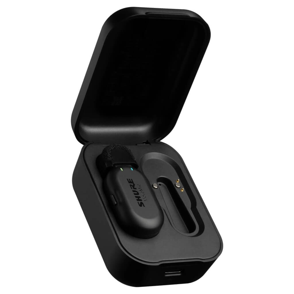 Shure MoveMic One - Single-Channel Wireless Lavalier Microphone, case open