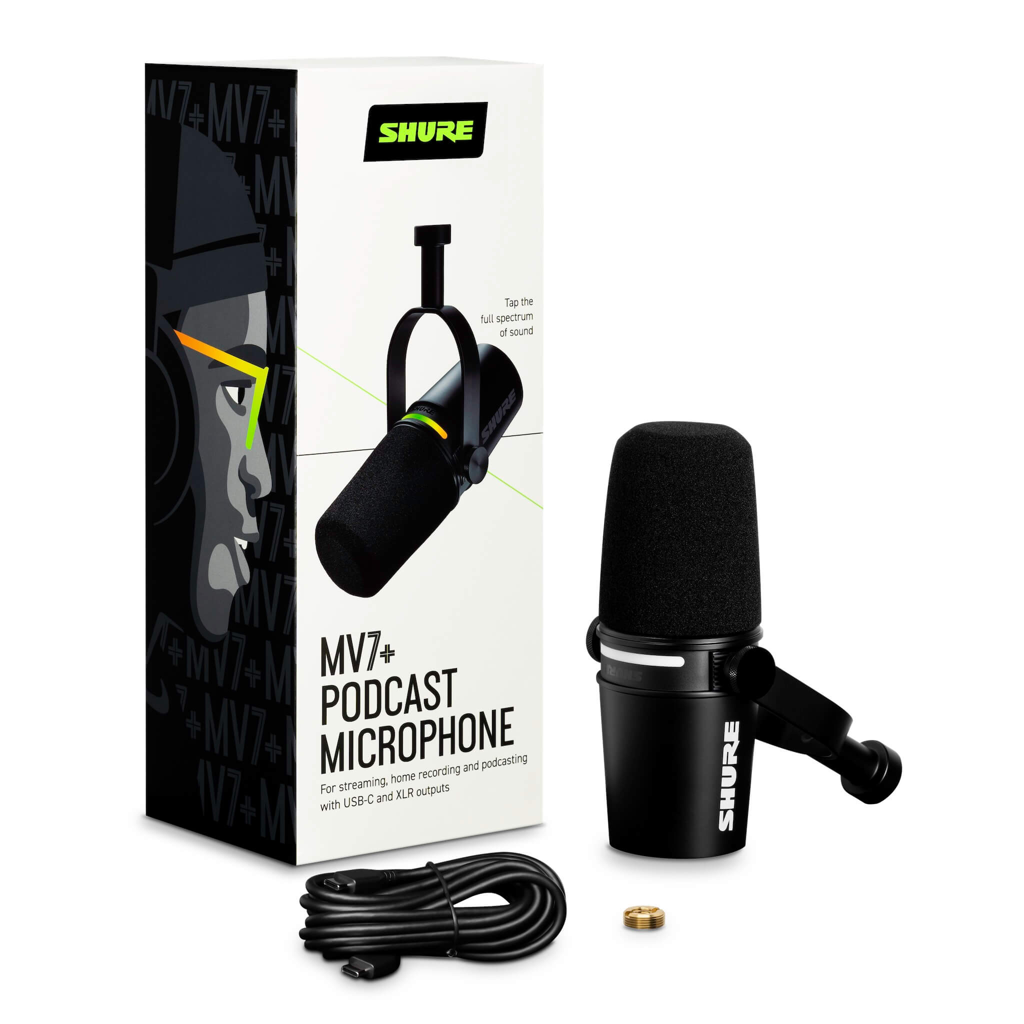 Shure MV7+-K - Podcast Microphone with USB and XLR Outputs, black box