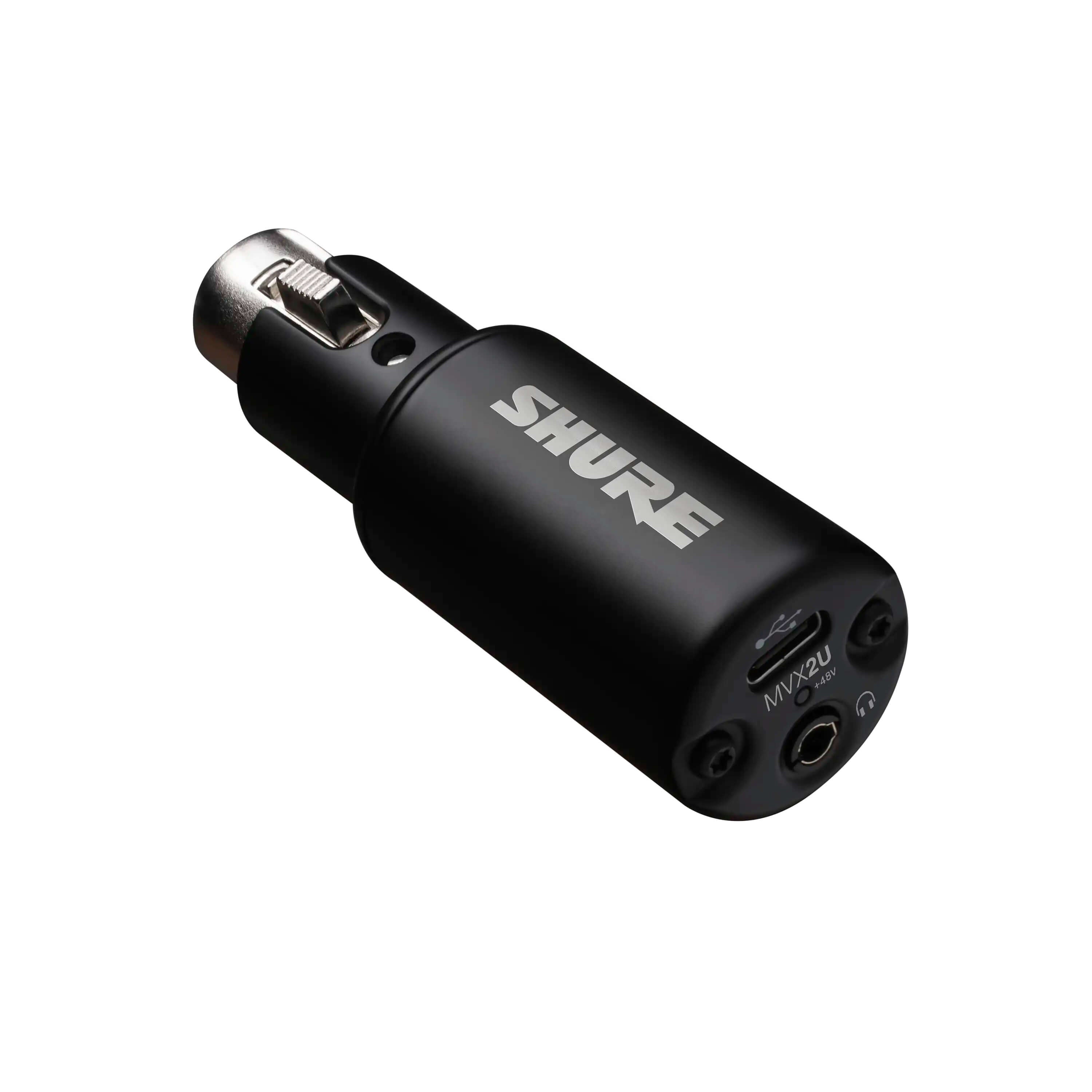 Shure MVX2U Gen 2 - Digital Audio Interface, XLR to USB Adapter, angle