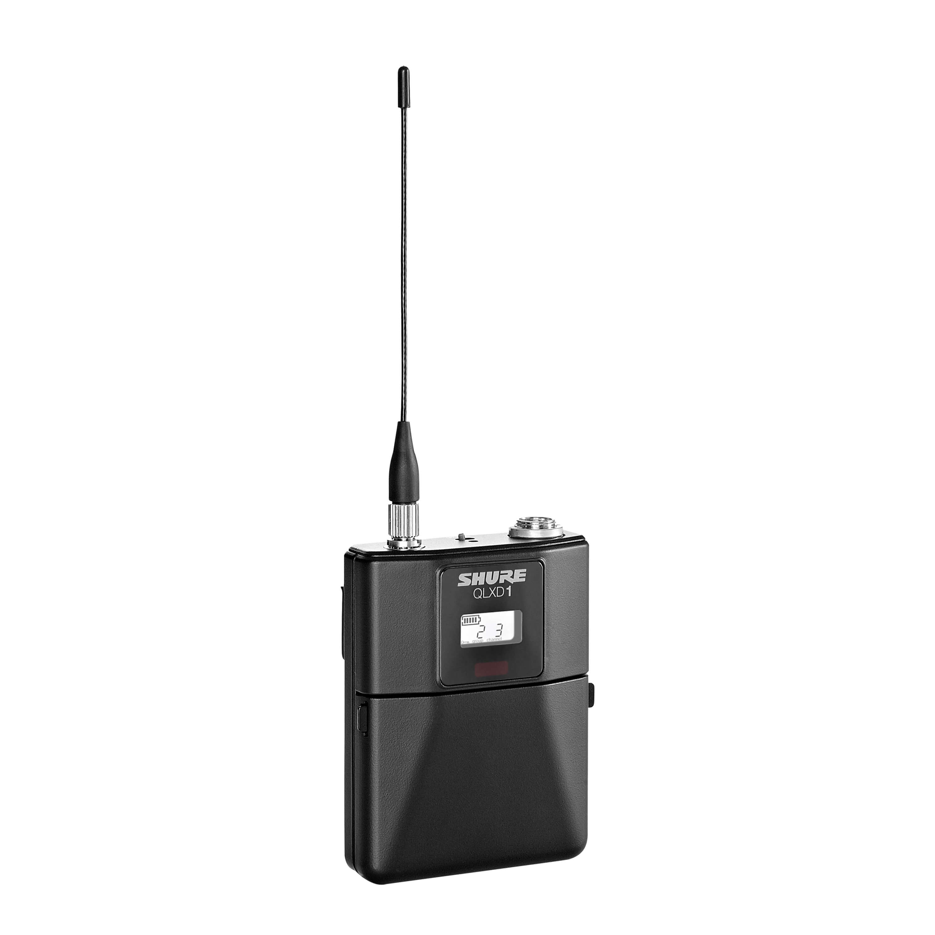 Shure QLXD1 - Wireless Bodypack Transmitter for QLX-D Systems, angle